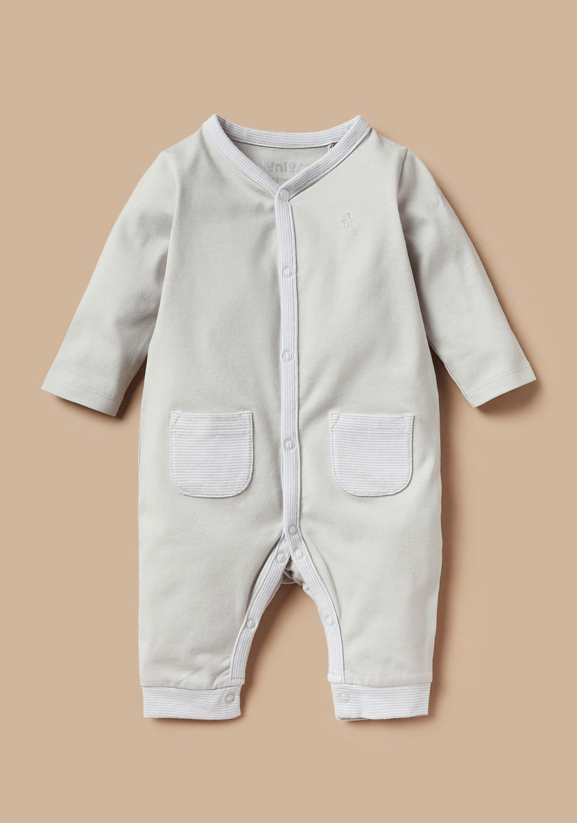 Juniors Solid Sleepsuit with Long Sleeves and Button Closure-Sleepsuits-image-0