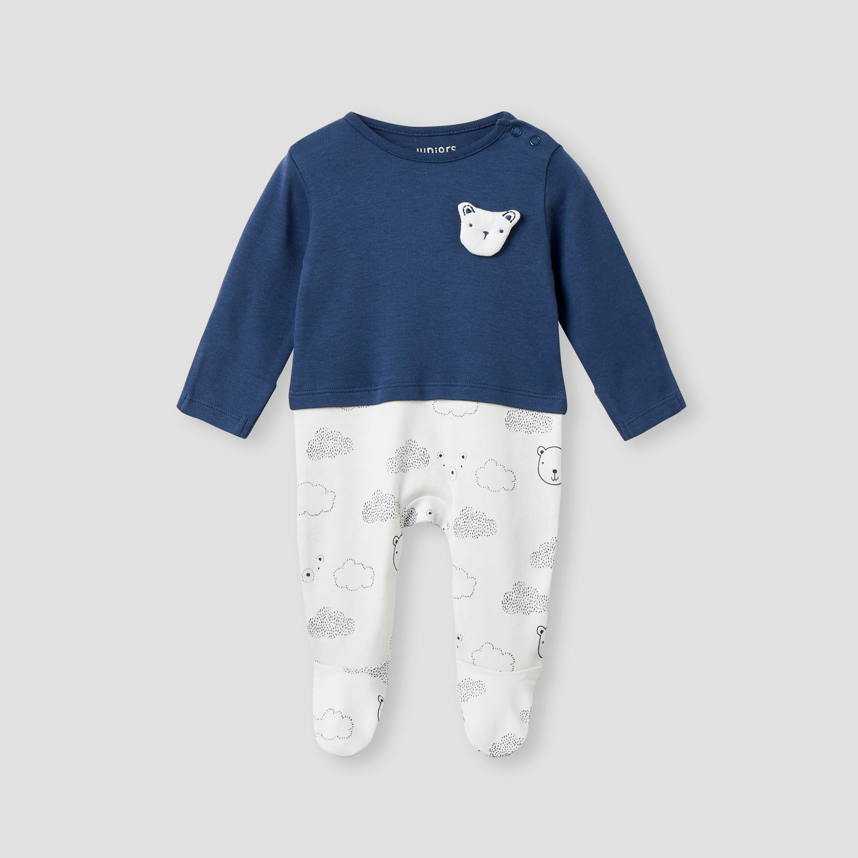 Juniors Bear Applique Sleepsuit with Long Sleeves-baby-boys-clothing-nightwear-sleepsuits-image-1