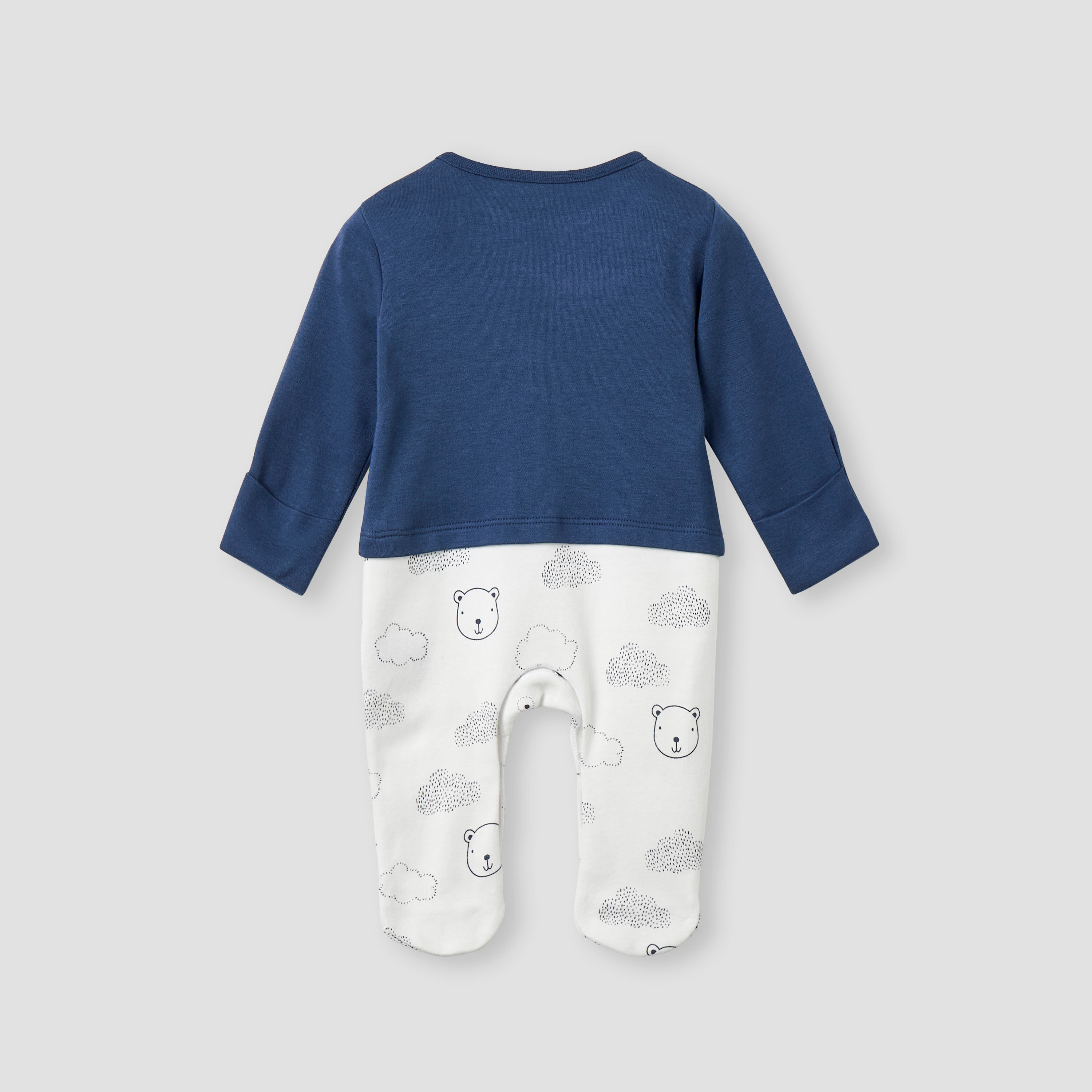 Juniors Bear Applique Sleepsuit with Long Sleeves-baby-boys-clothing-nightwear-sleepsuits-image-2
