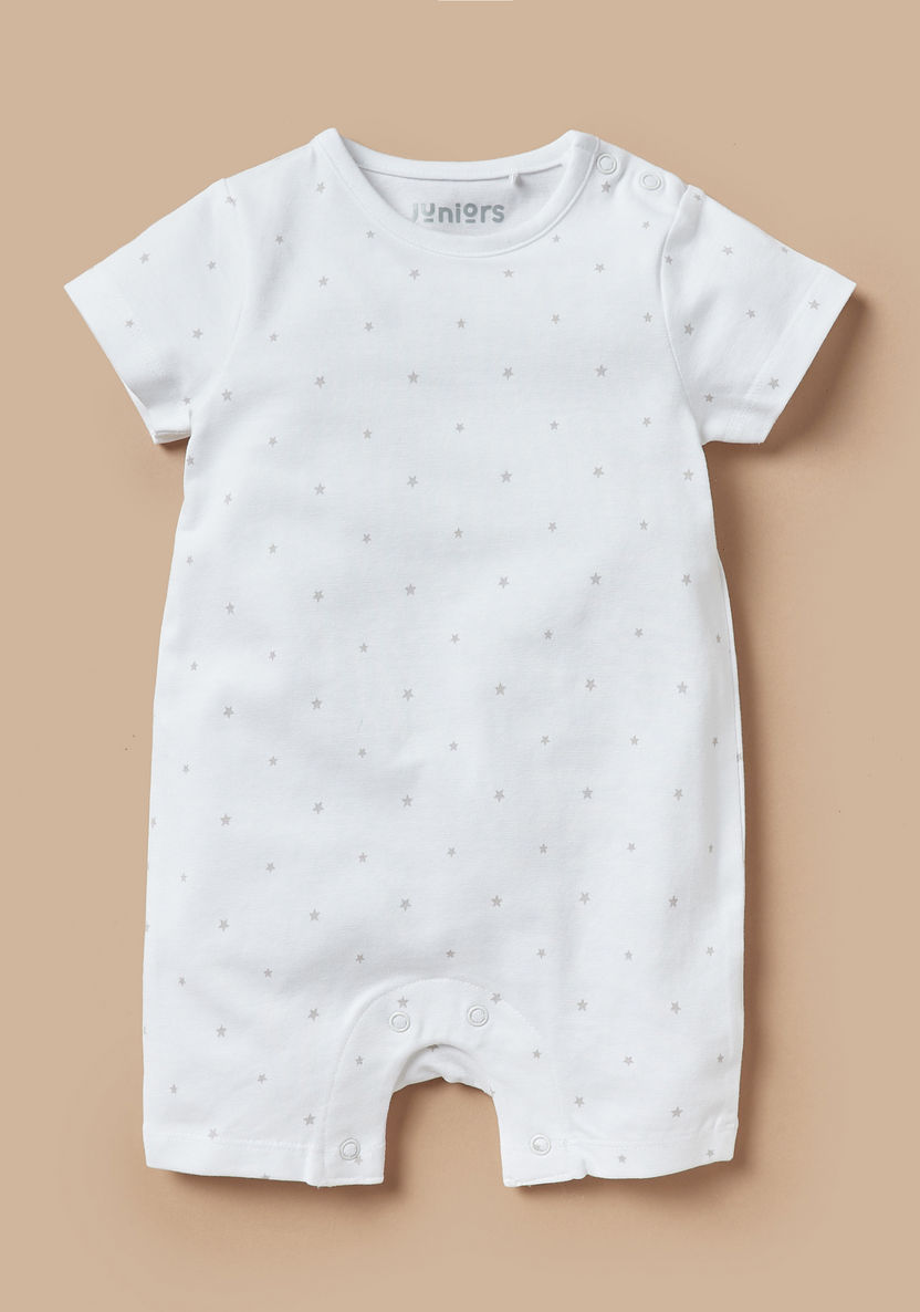 Juniors All-Over Star Print Romper with Short Sleeves-Rompers%2C Dungarees and Jumpsuits-image-0