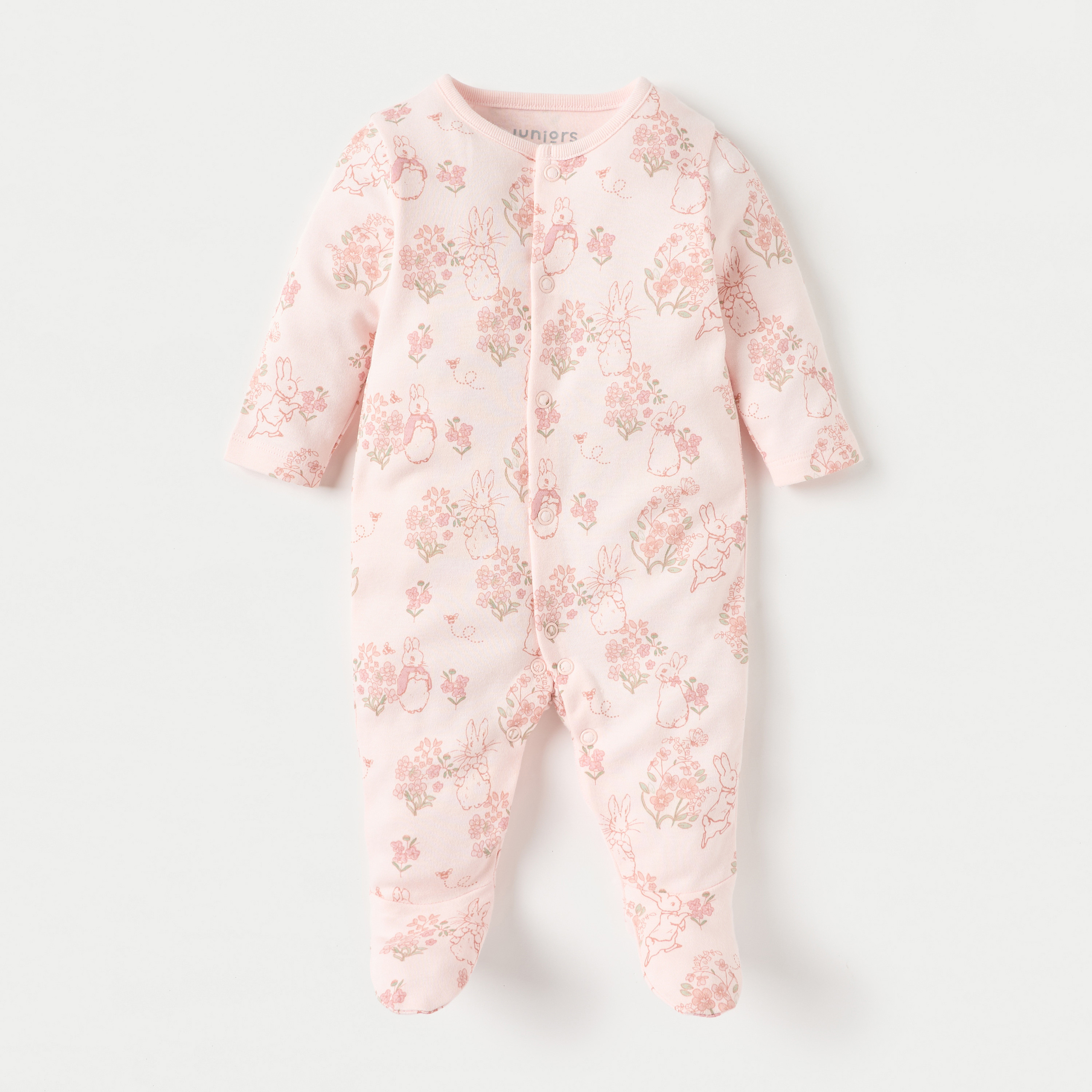 بدلة نوم مغلقة القدمين بأكمام طويلة وطبعات أرنب من جونيورز-baby-girls-clothing-nightwear-sleepsuits-image-1