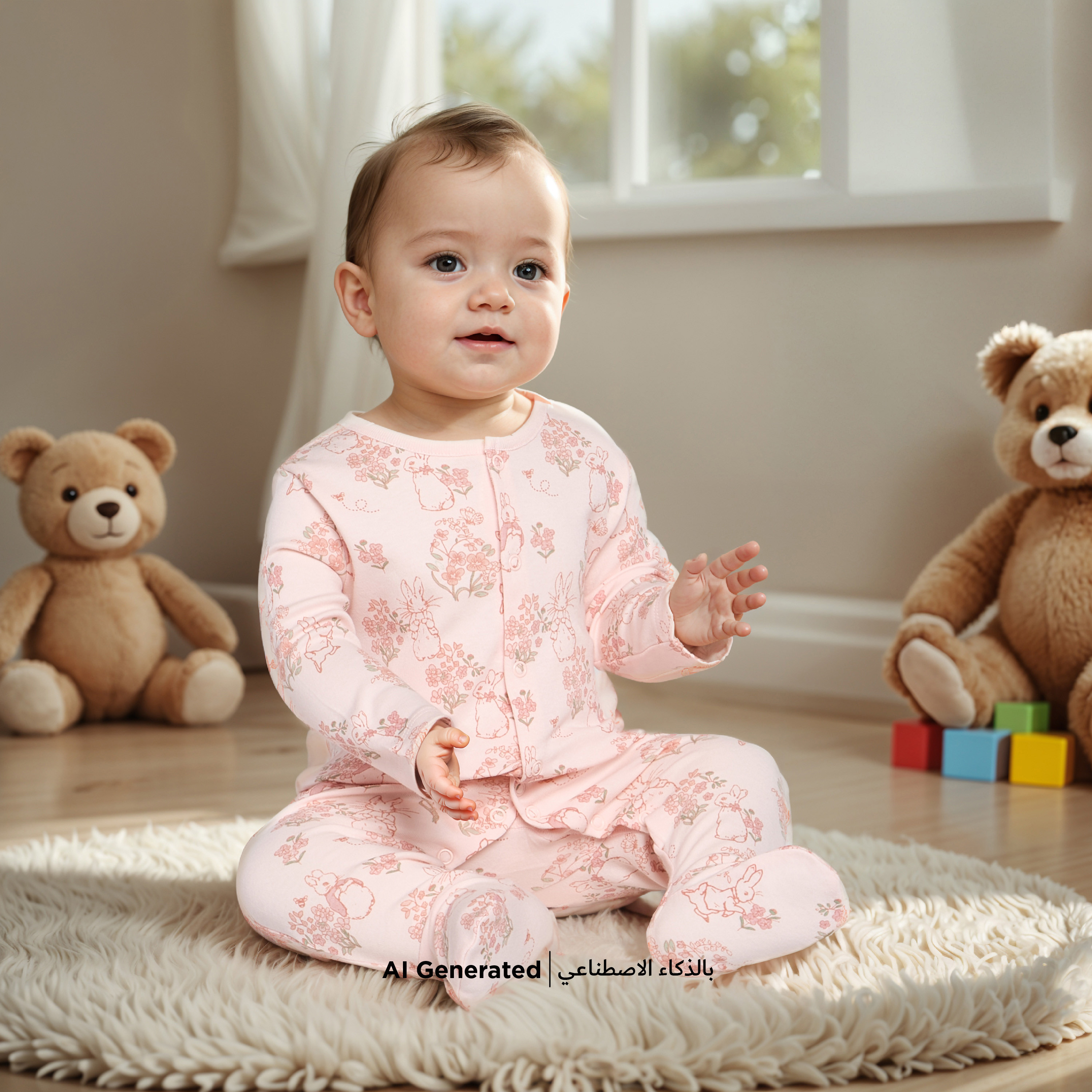 بدلة نوم مغلقة القدمين بأكمام طويلة وطبعات أرنب من جونيورز-baby-girls-clothing-nightwear-sleepsuits-image-5