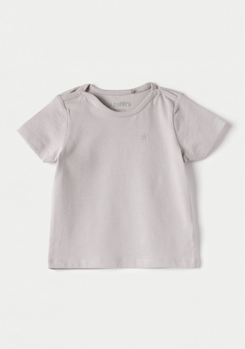 Juniors Star Embroidered T-shirt with Short Sleeves and Round Neck-T Shirts-image-4
