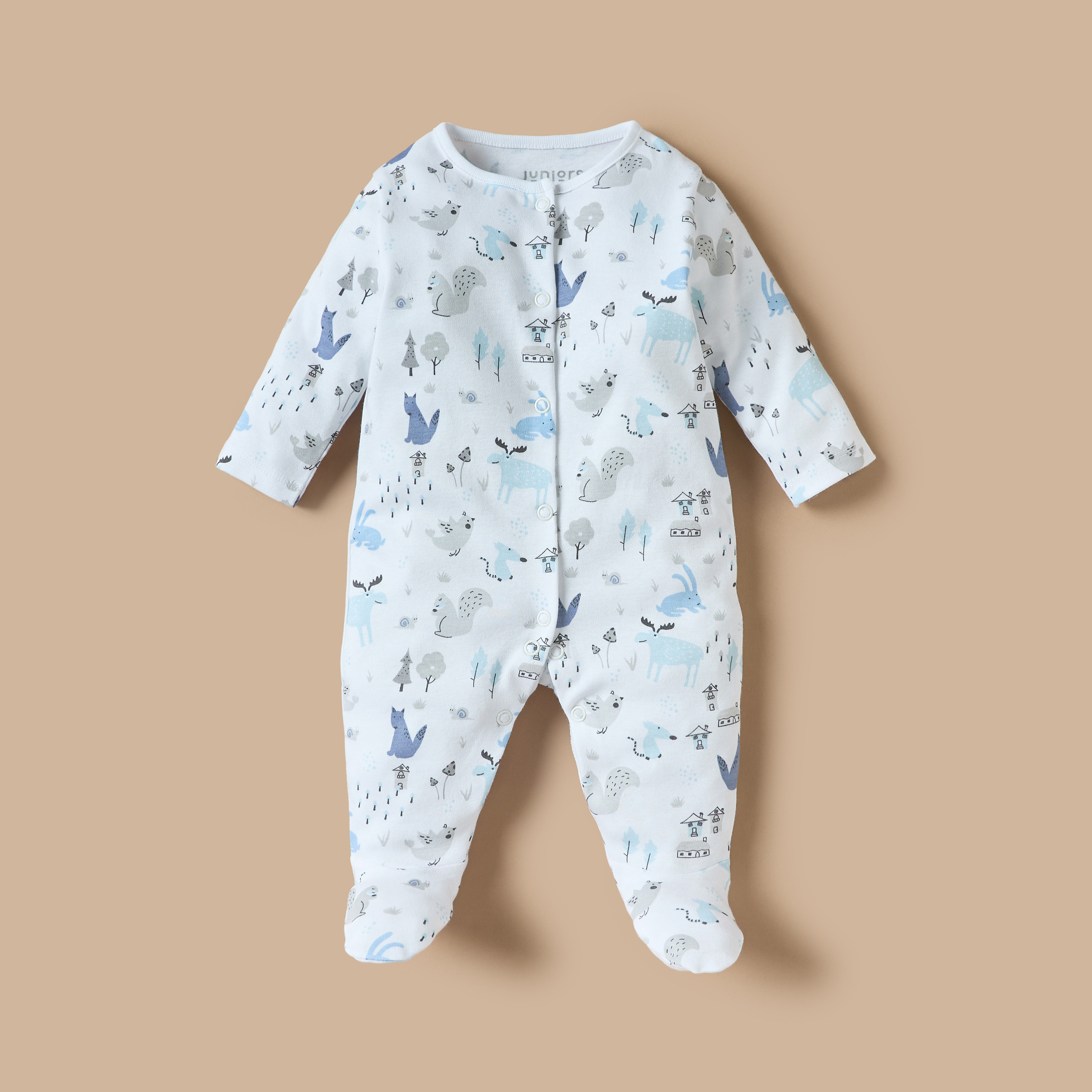 Juniors All-Over Print Closed Feet Sleepsuit with Long Sleeves-baby-boys-clothing-nightwear-sleepsuits-image-1