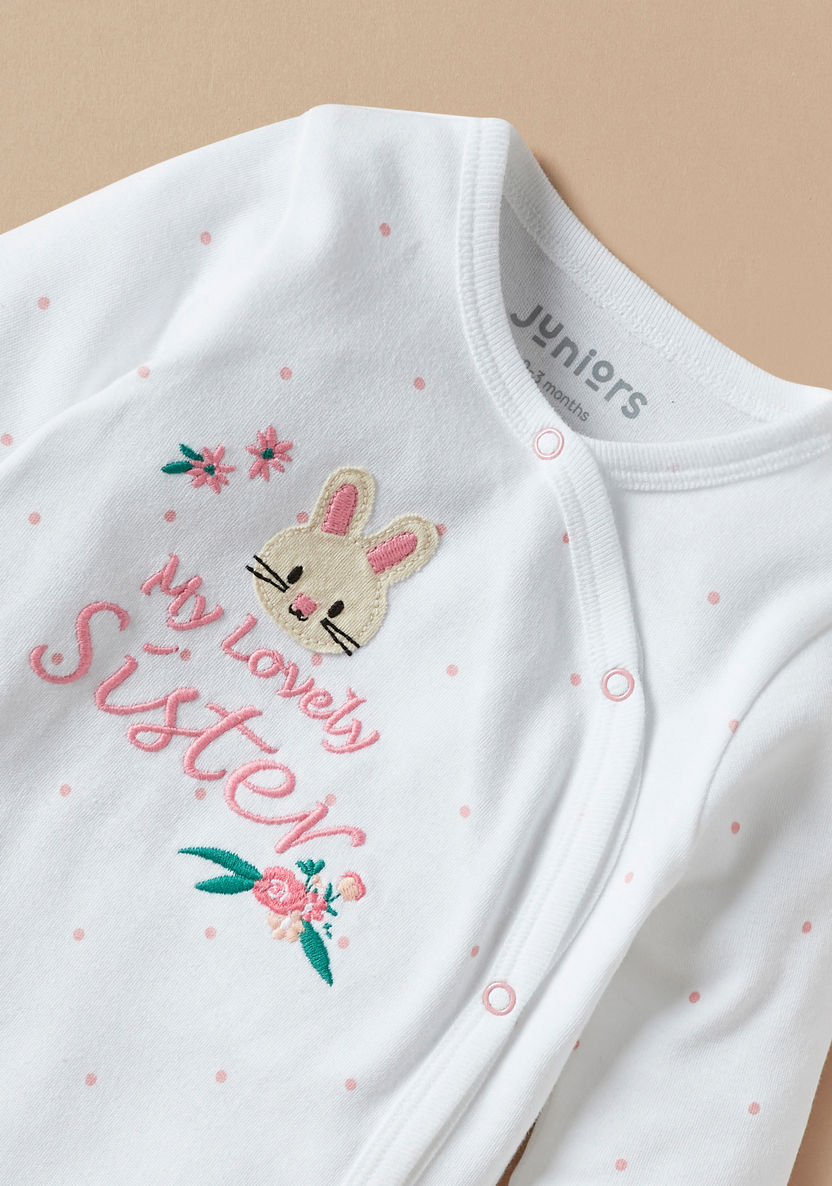 Juniors Embroidered Sleepsuit with Bunny Applique-Sleepsuits-image-2
