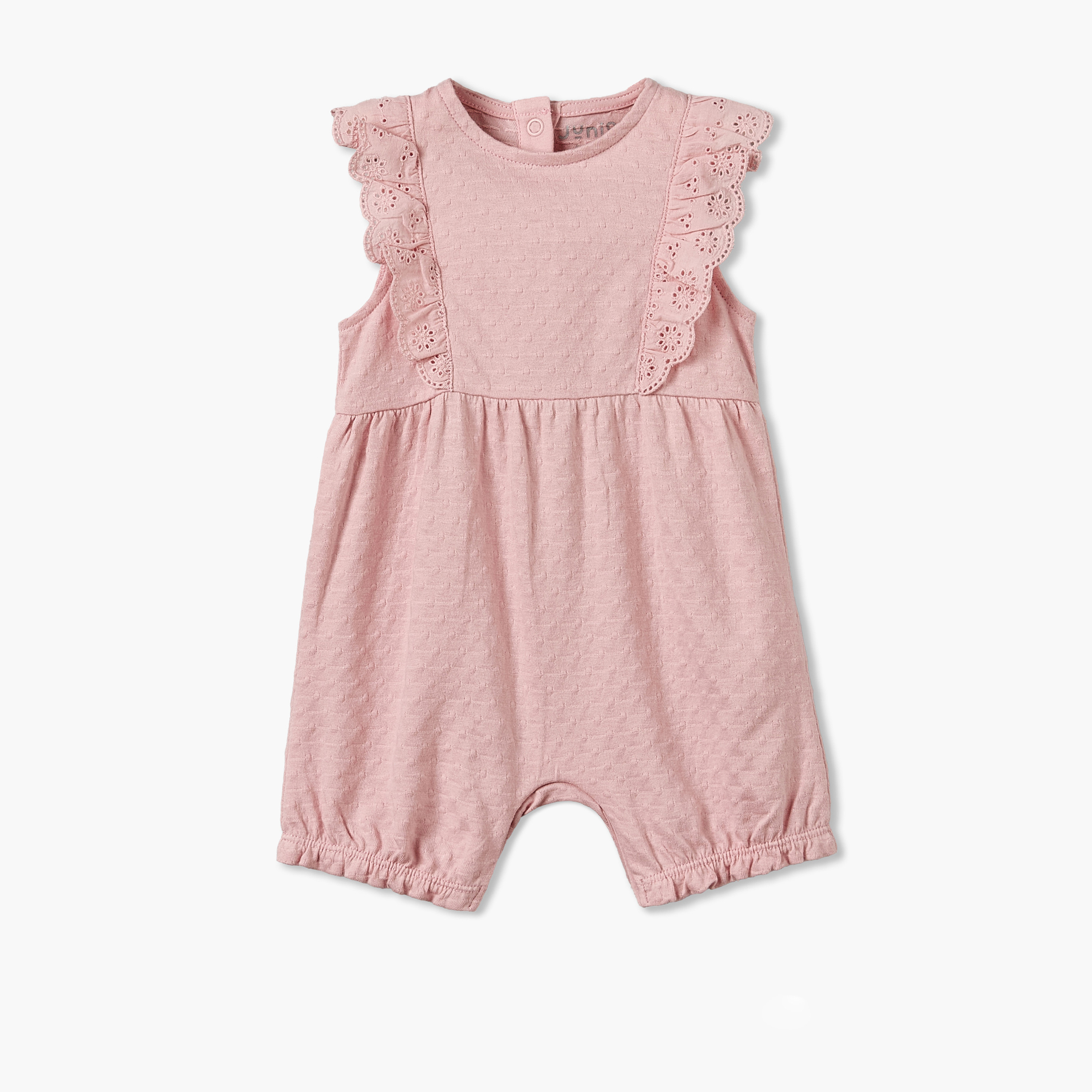 Juniors Crew Neck Sleeveless Romper with Ruffle Trim-baby-girls-clothing-rompers-image-1