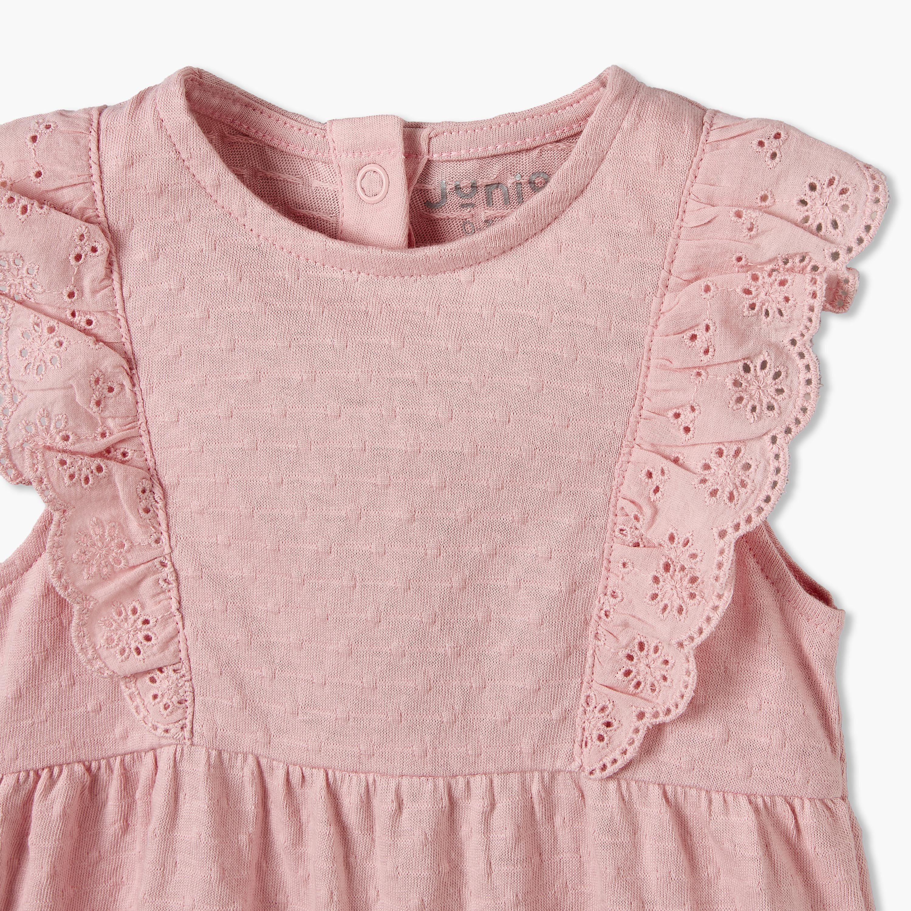 Juniors Crew Neck Sleeveless Romper with Ruffle Trim-baby-girls-clothing-rompers-image-3