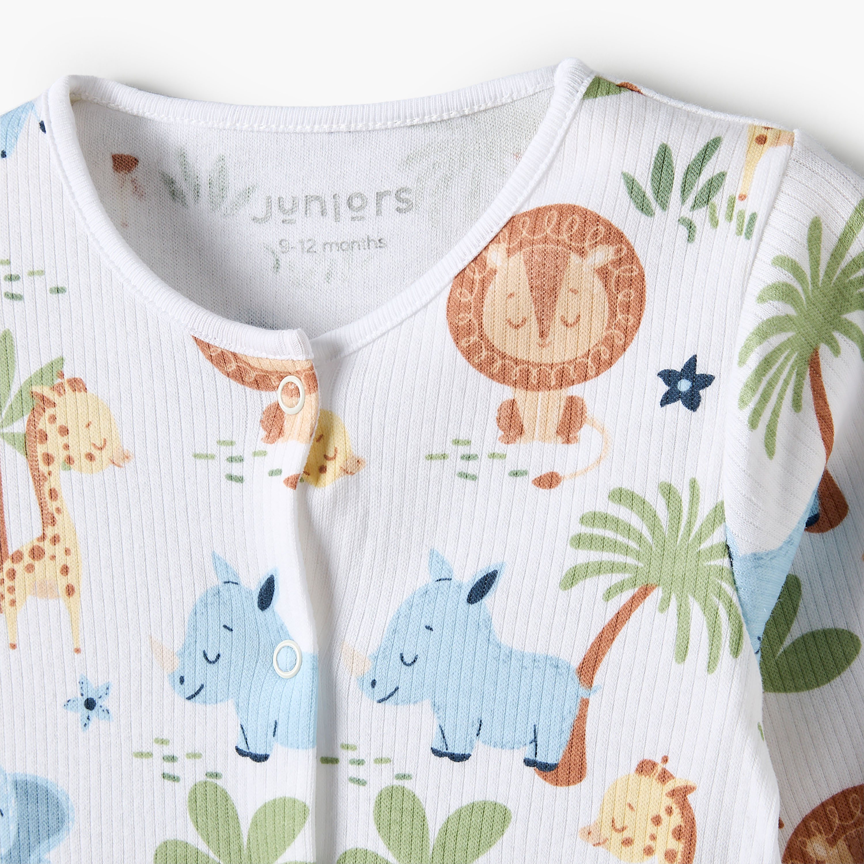 Juniors Cotton Round Neck Long Sleeves Sleepsuit with Floral Print-baby-girls-clothing-nightwear-sleepsuits-image-3