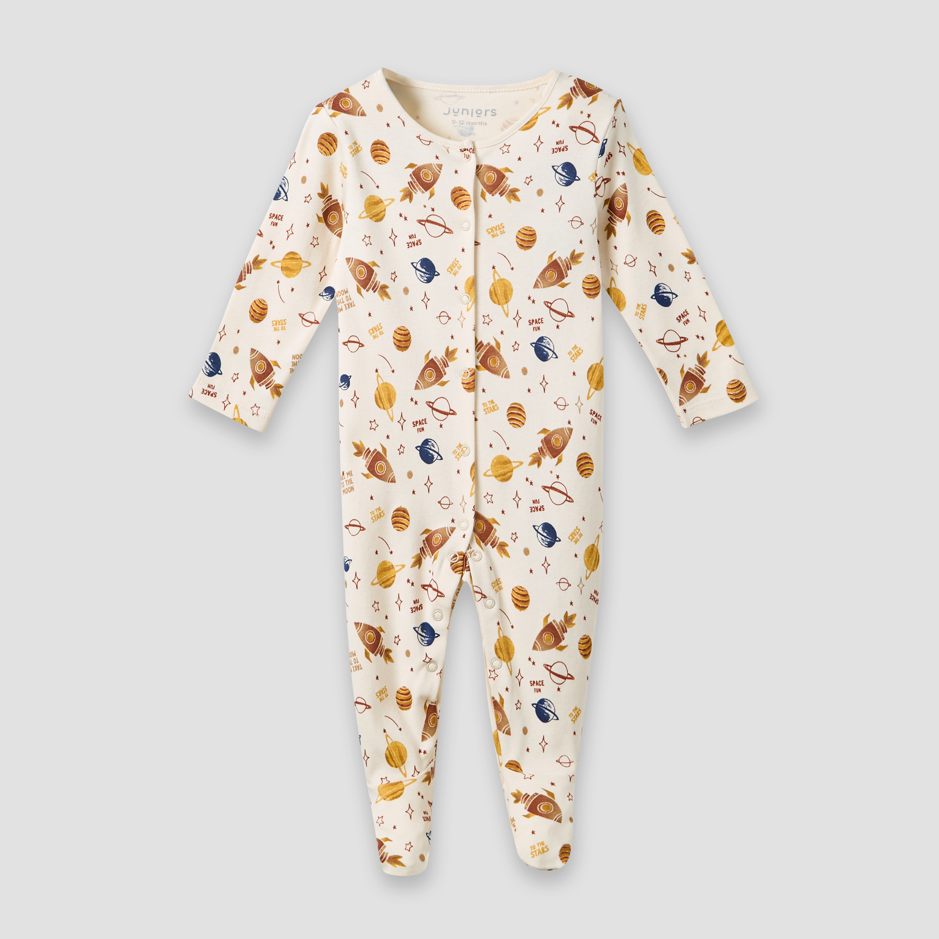 Juniors Round Neck Sleepsuit with Snap Button Closure - Cotton - Long Sleeves-promo_babyshop_Buy3for69_QAT130126-image-2