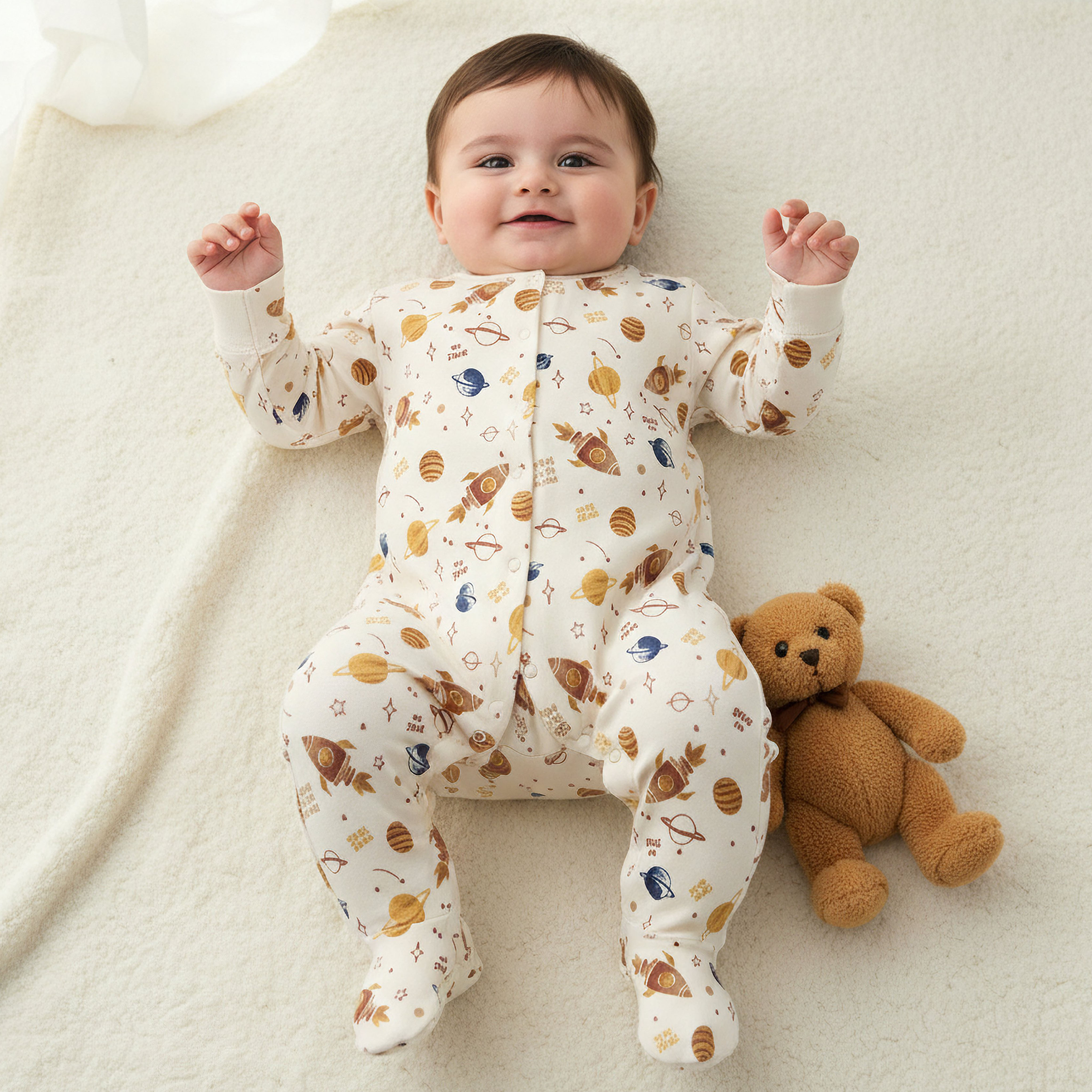 Juniors Round Neck Sleepsuit with Snap Button Closure - Cotton - Long Sleeves-promo_babyshop_Buy3for69_QAT130126-image-1
