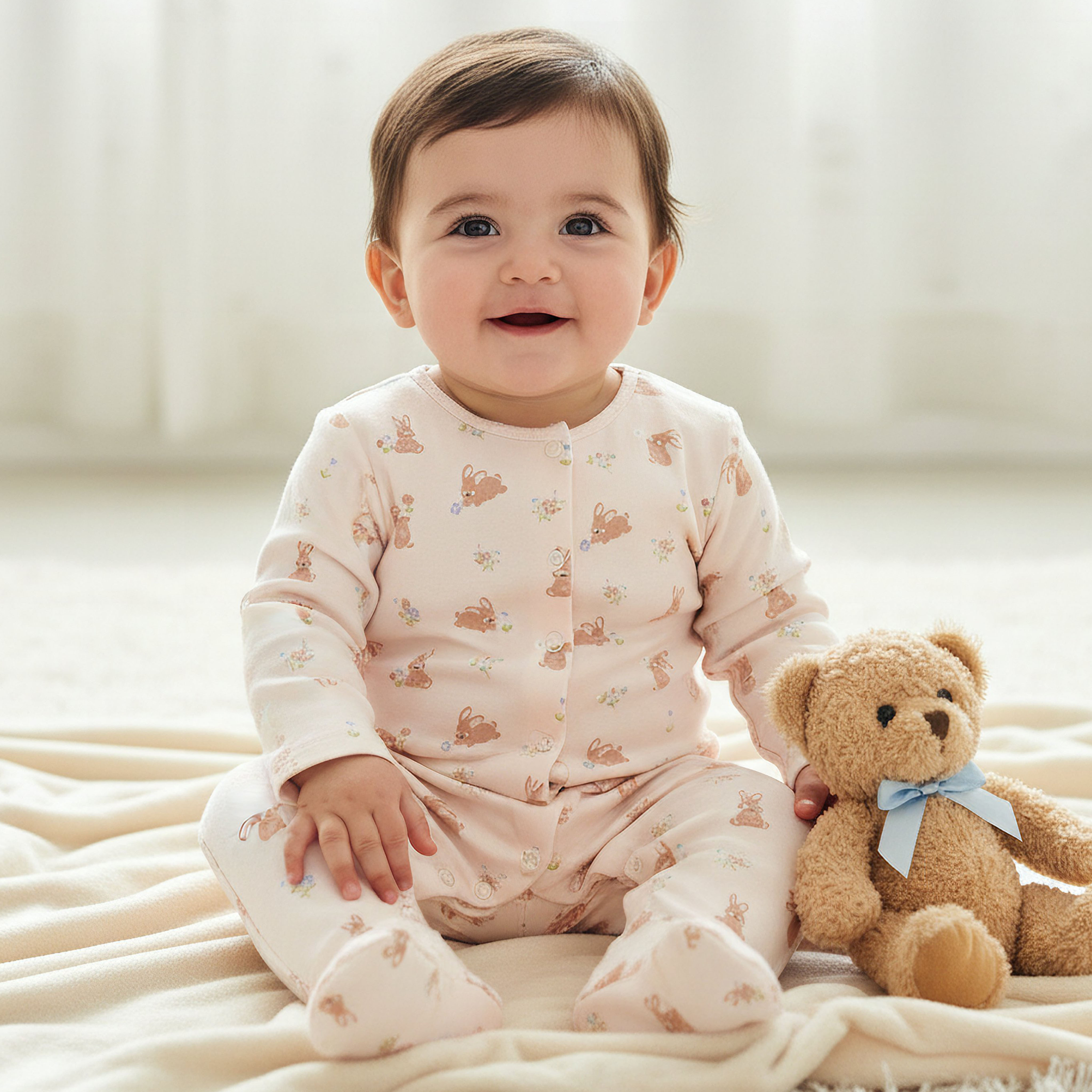 Juniors Round Neck Sleepsuit with Rabbit Print - Cotton - Long Sleeves-promo_babyshop_Buy3for69_BAH130126-image-1