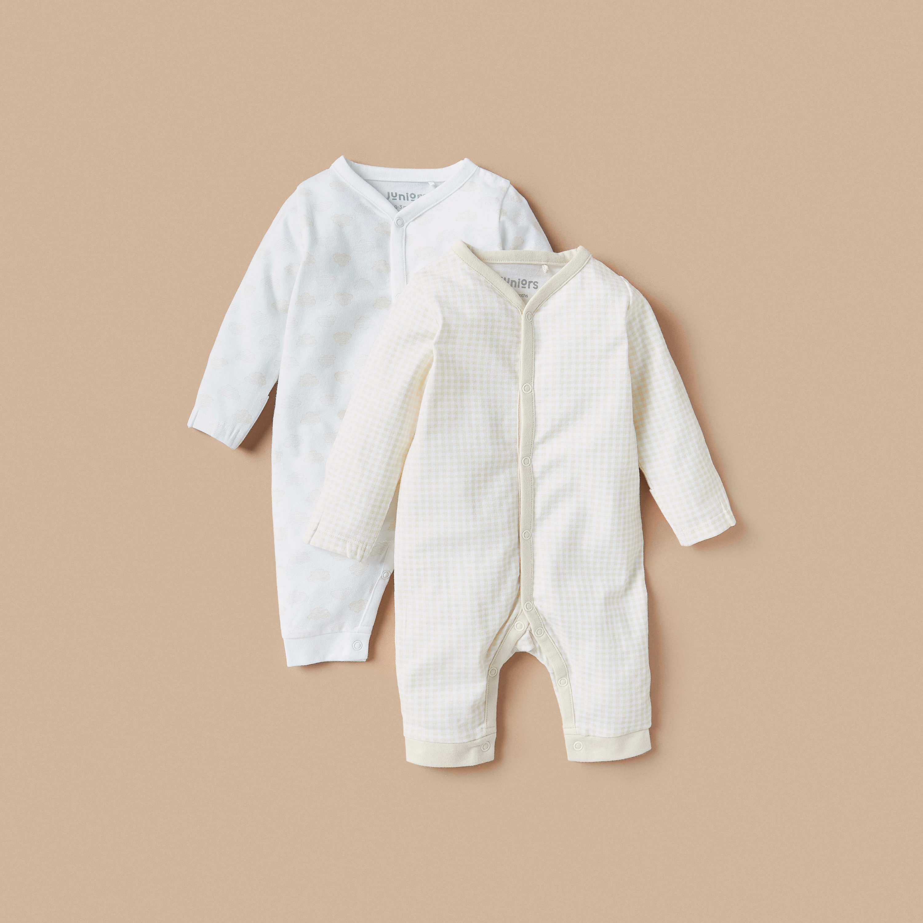 Juniors Printed Long Sleeves Sleepsuit with Button Closure - Set of 2-baby-girls-clothing-nightwear-sleepsuits-image-1