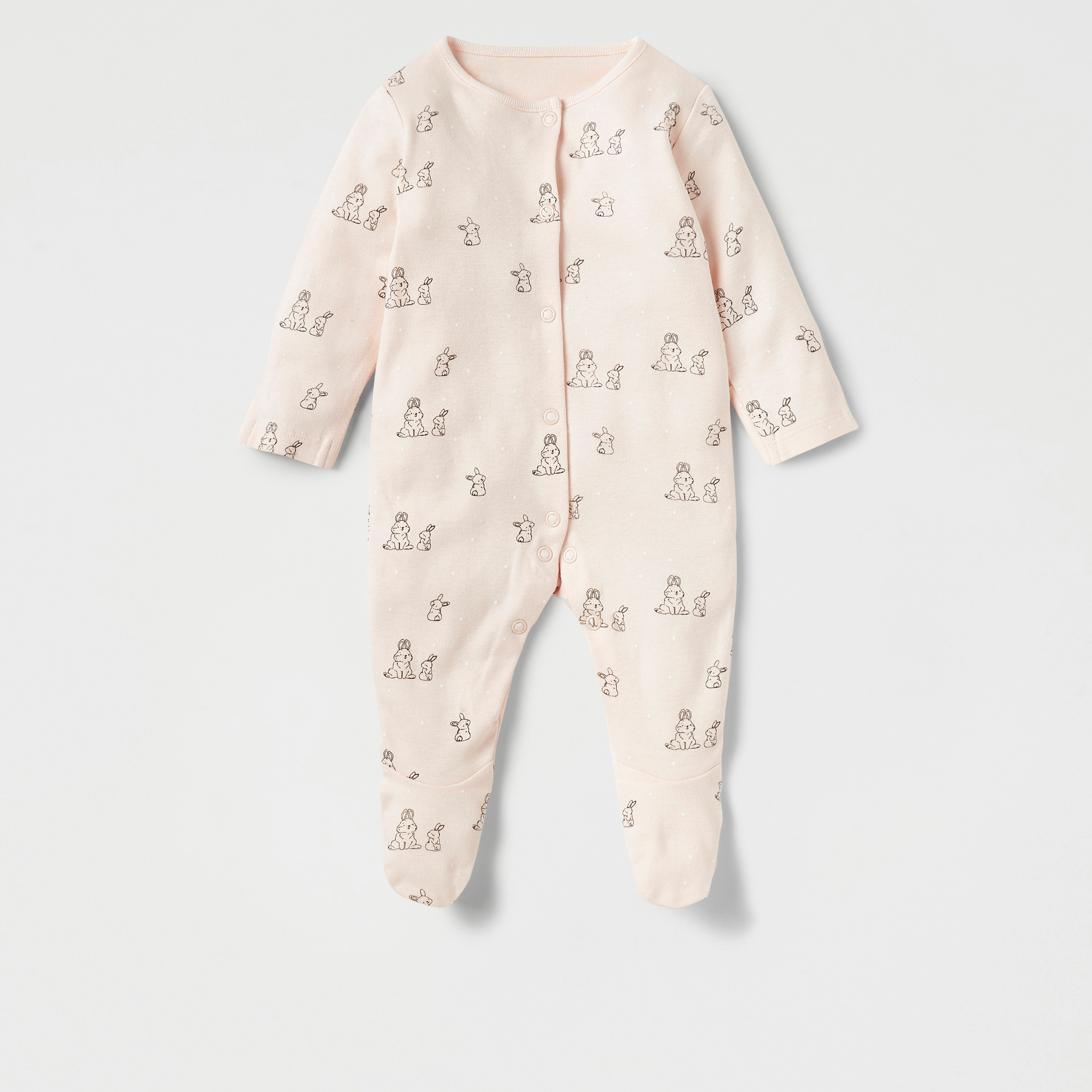 Juniors Bunny Print Closed Feet Sleepsuit - Set of 3-baby-girls-clothing-nightwear-sleepsuits-image-2