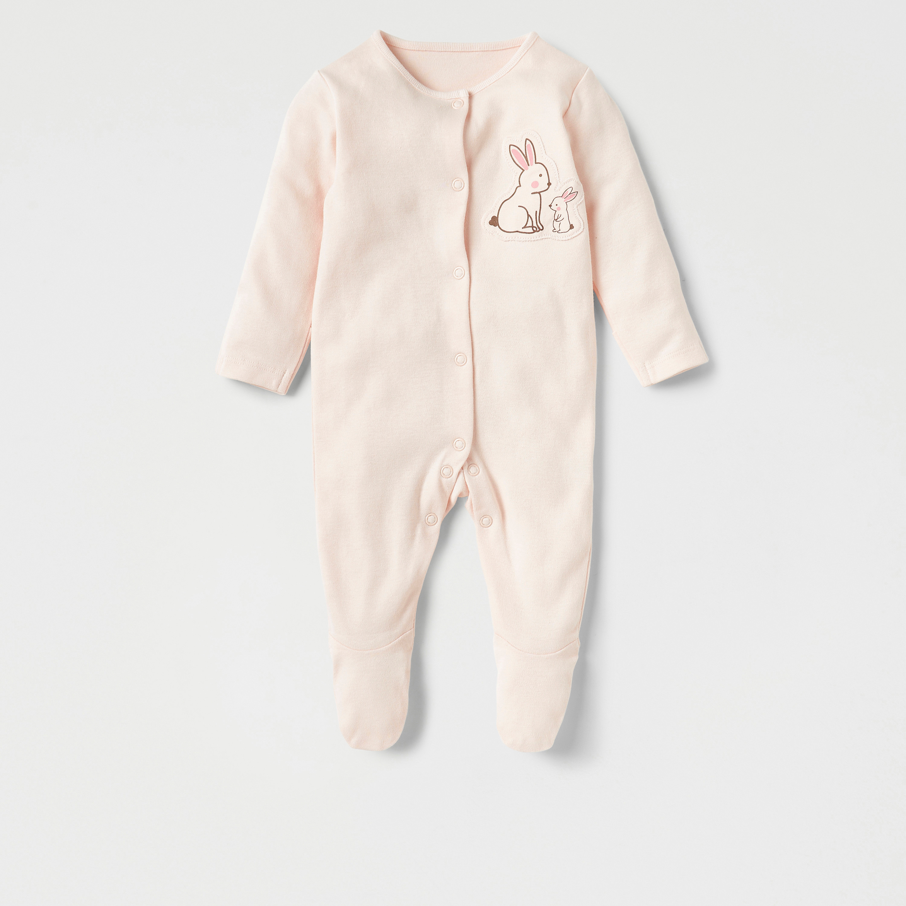 Juniors Bunny Print Closed Feet Sleepsuit - Set of 3-baby-girls-clothing-nightwear-sleepsuits-image-4