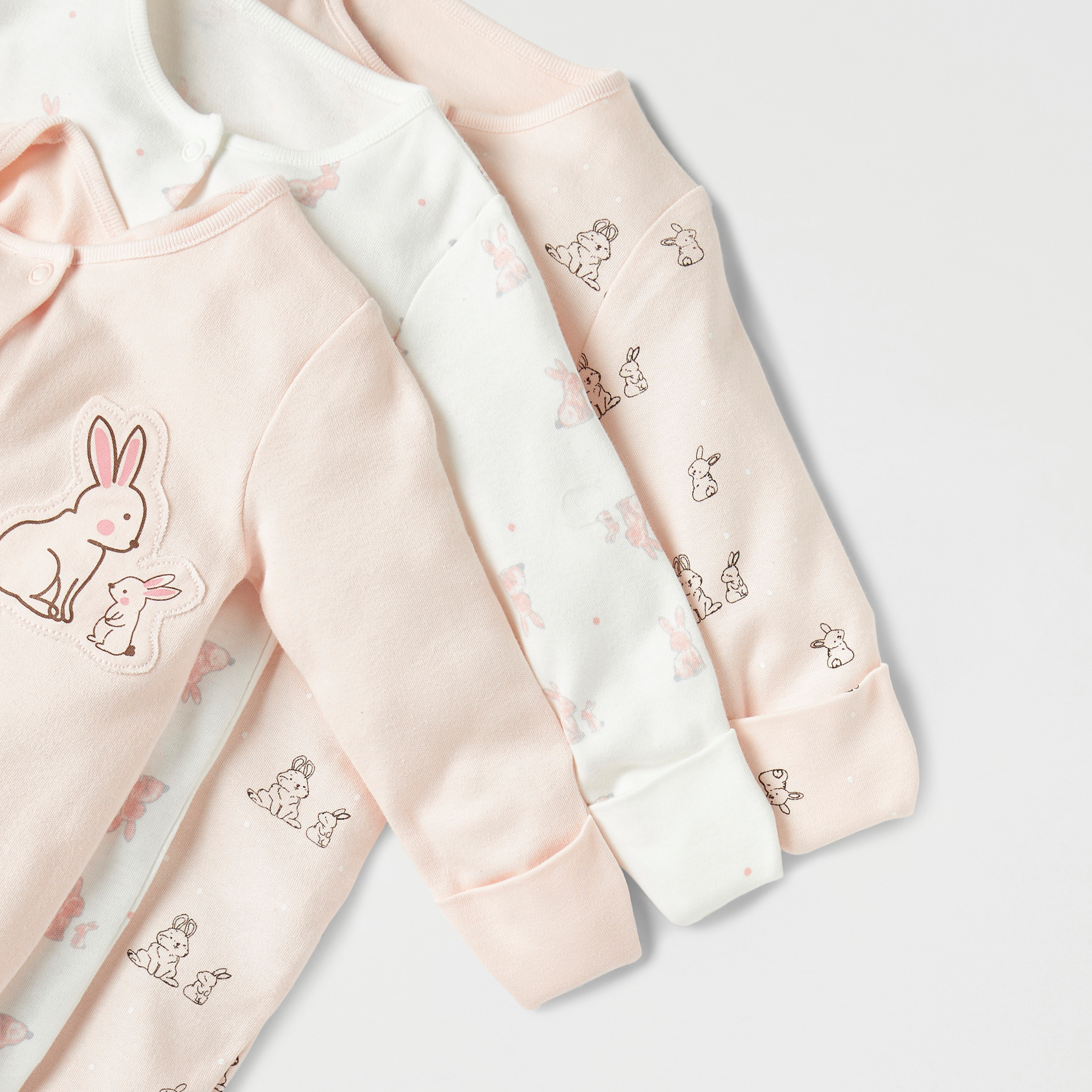 Juniors Bunny Print Closed Feet Sleepsuit - Set of 3-baby-girls-clothing-nightwear-sleepsuits-image-5