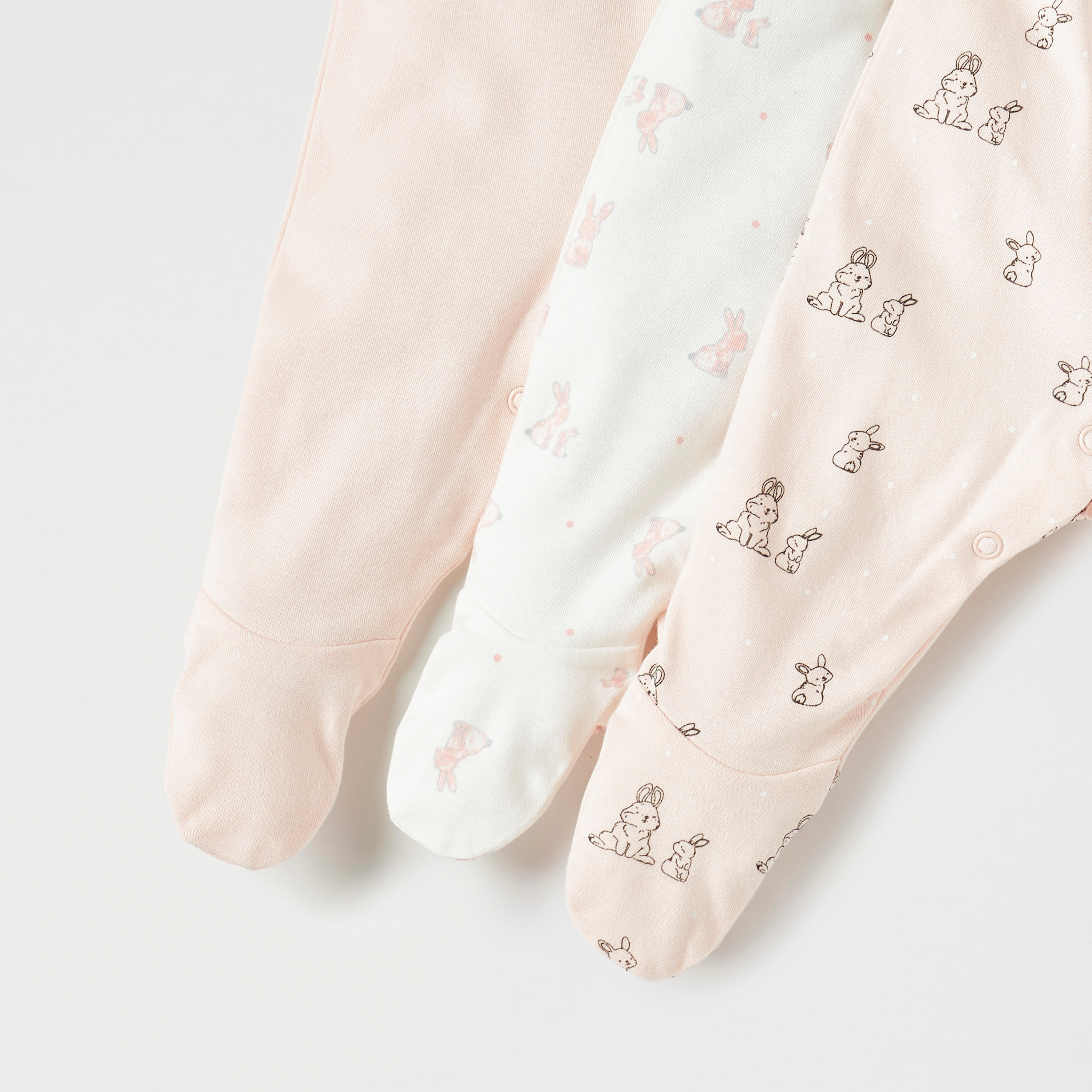 Juniors Bunny Print Closed Feet Sleepsuit - Set of 3-baby-girls-clothing-nightwear-sleepsuits-image-6
