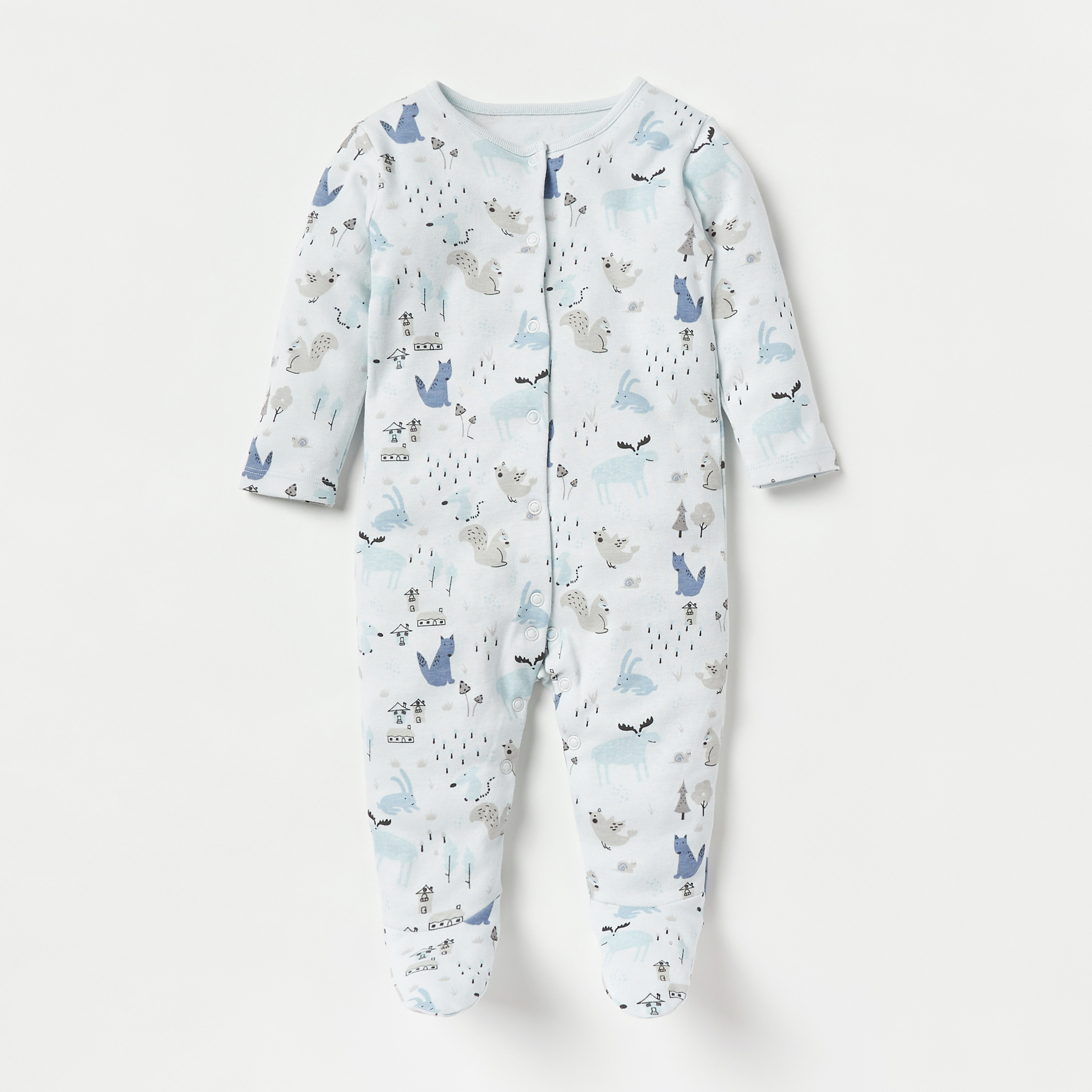 Juniors Fox Print Sleepsuit with Long Sleeves - Set of 3-baby-boys-clothing-nightwear-sleepsuits-image-2