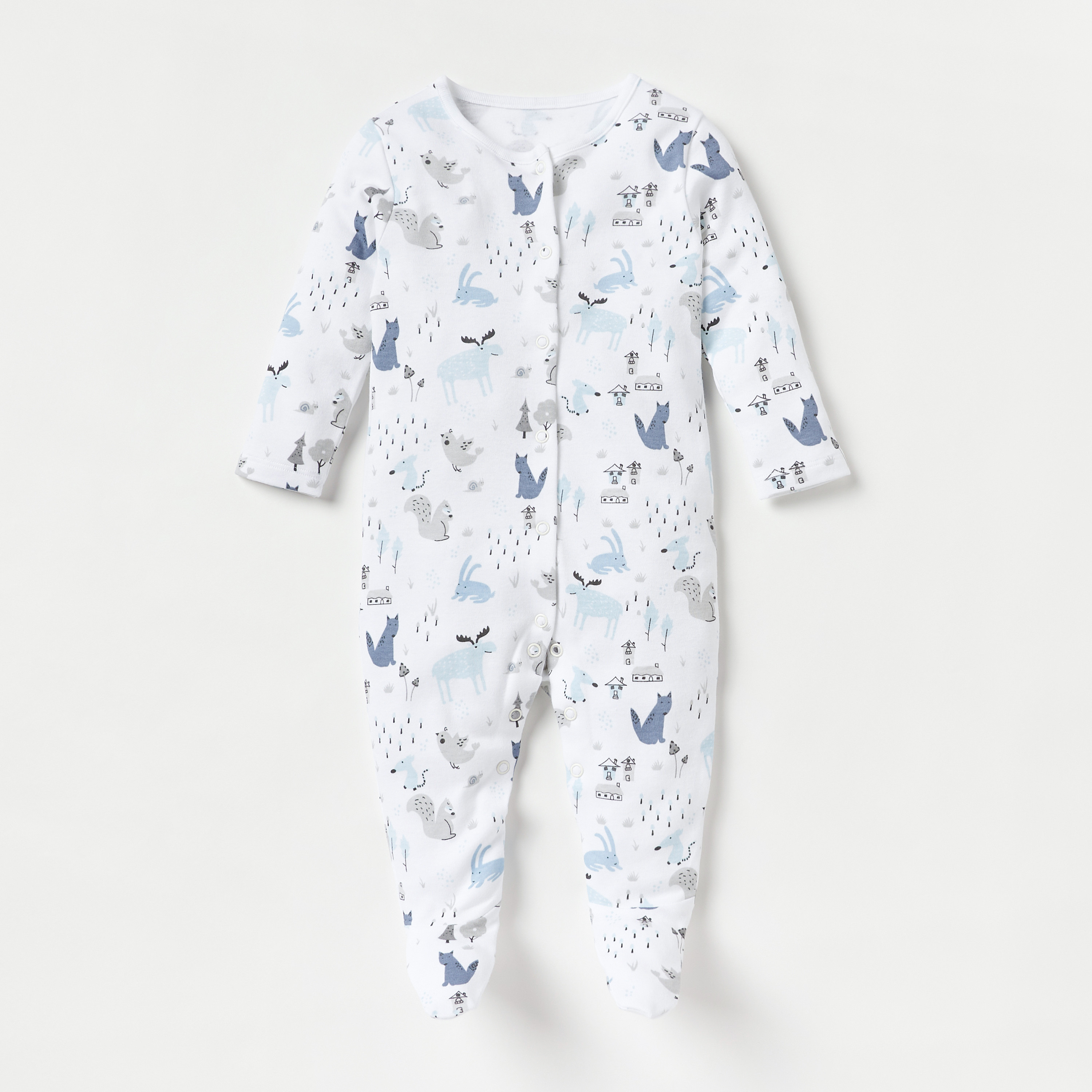 Juniors Fox Print Sleepsuit with Long Sleeves - Set of 3-baby-boys-clothing-nightwear-sleepsuits-image-3