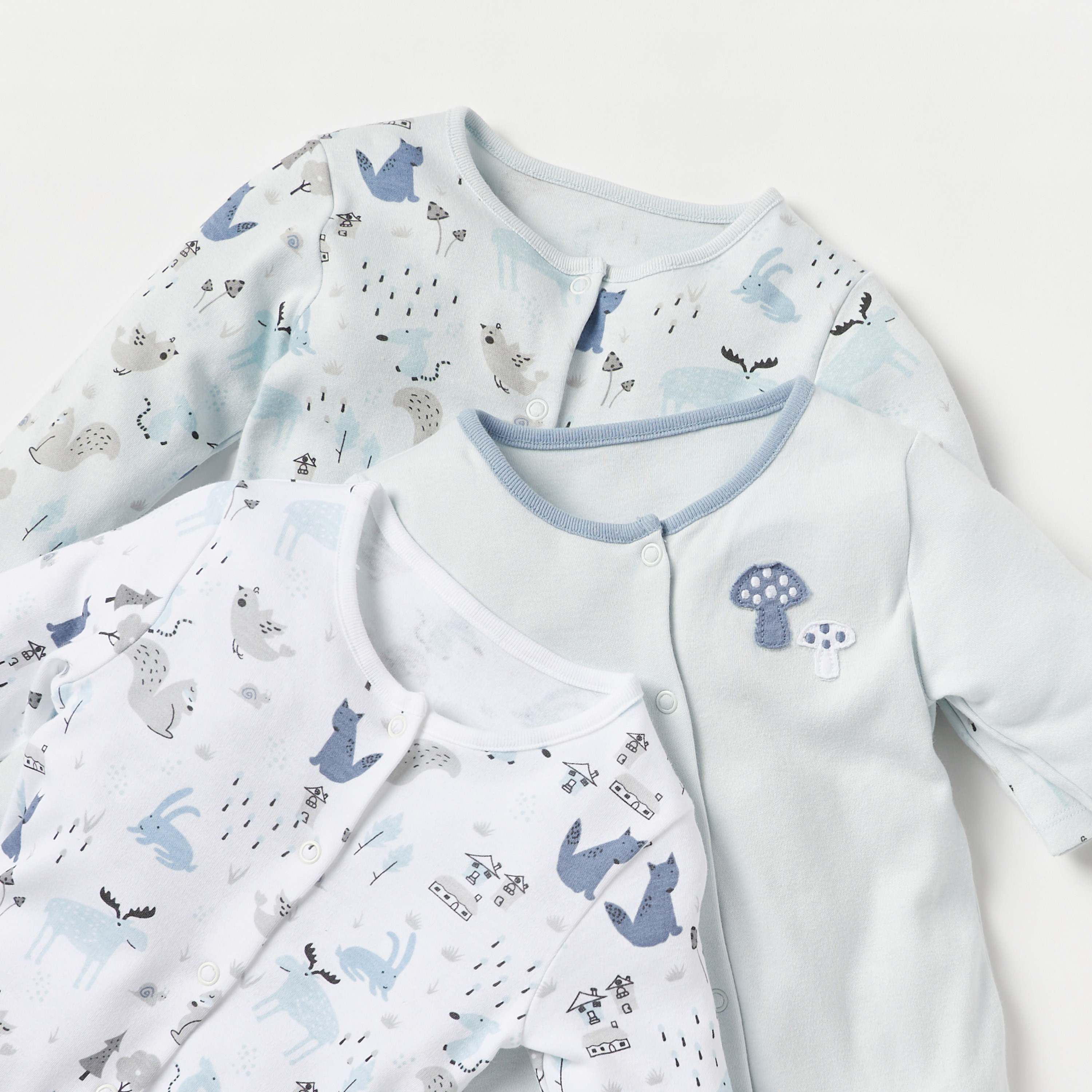 Juniors Fox Print Sleepsuit with Long Sleeves - Set of 3-baby-boys-clothing-nightwear-sleepsuits-image-5