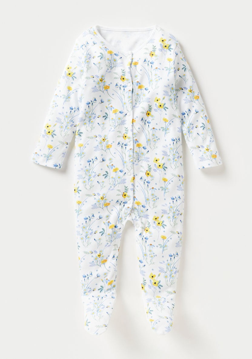 Juniors Floral Print Closed Feet Sleepsuit - Set of 3-Sleepsuits-image-1