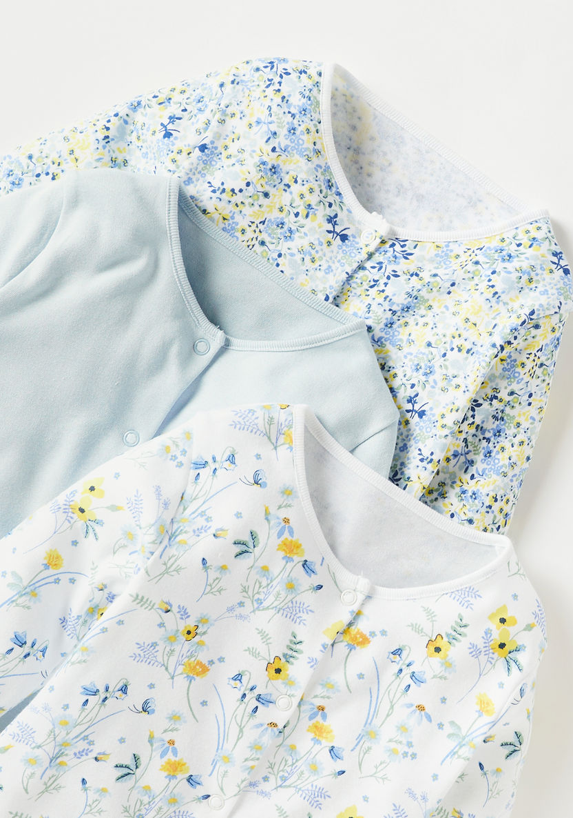 Juniors Floral Print Closed Feet Sleepsuit - Set of 3-Sleepsuits-image-4