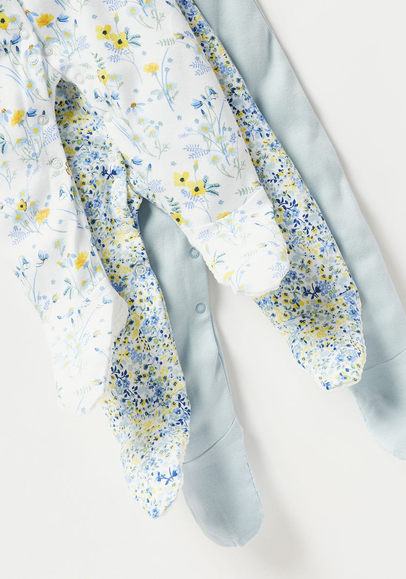 Juniors Floral Print Closed Feet Sleepsuit - Set of 3-Sleepsuits-image-5
