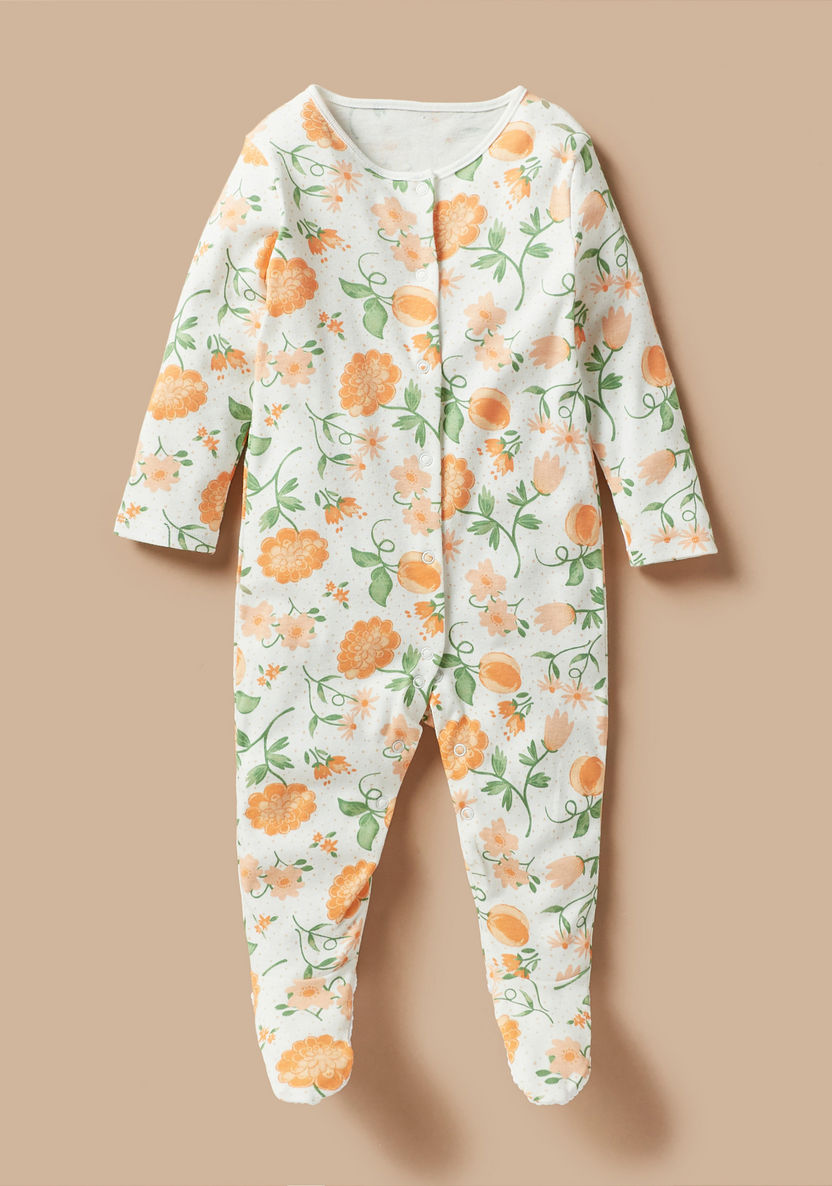 Juniors Floral Print Closed Feet Sleepsuit - Set of 3-Sleepsuits-image-1