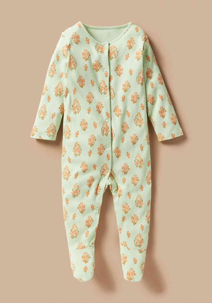 Juniors Floral Print Closed Feet Sleepsuit - Set of 3-Sleepsuits-image-2
