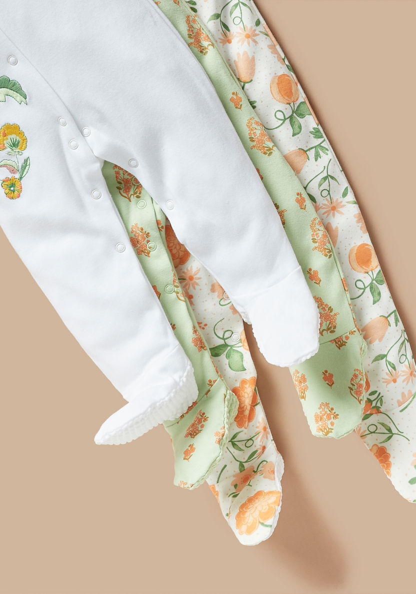 Juniors Floral Print Closed Feet Sleepsuit - Set of 3-Sleepsuits-image-5