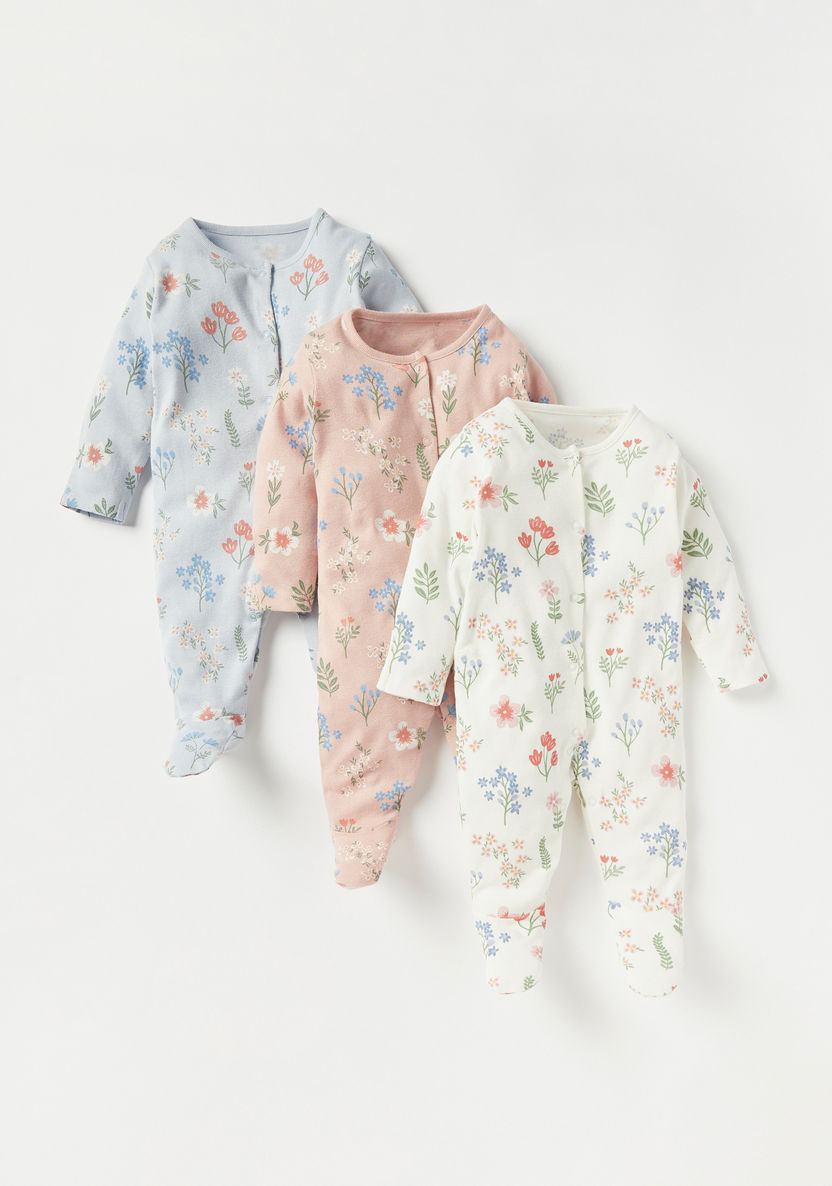 Juniors Floral Print Sleepsuit - Set of 3-Sleepsuits-image-0