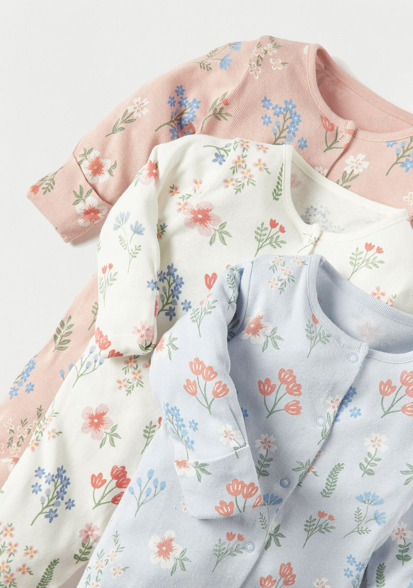 Juniors Floral Print Sleepsuit - Set of 3-Sleepsuits-image-4