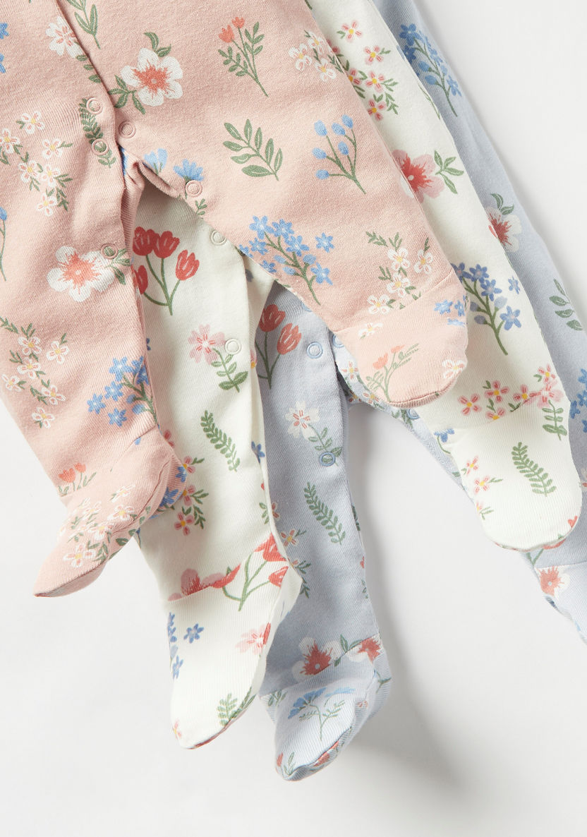 Juniors Floral Print Sleepsuit - Set of 3-Sleepsuits-image-5