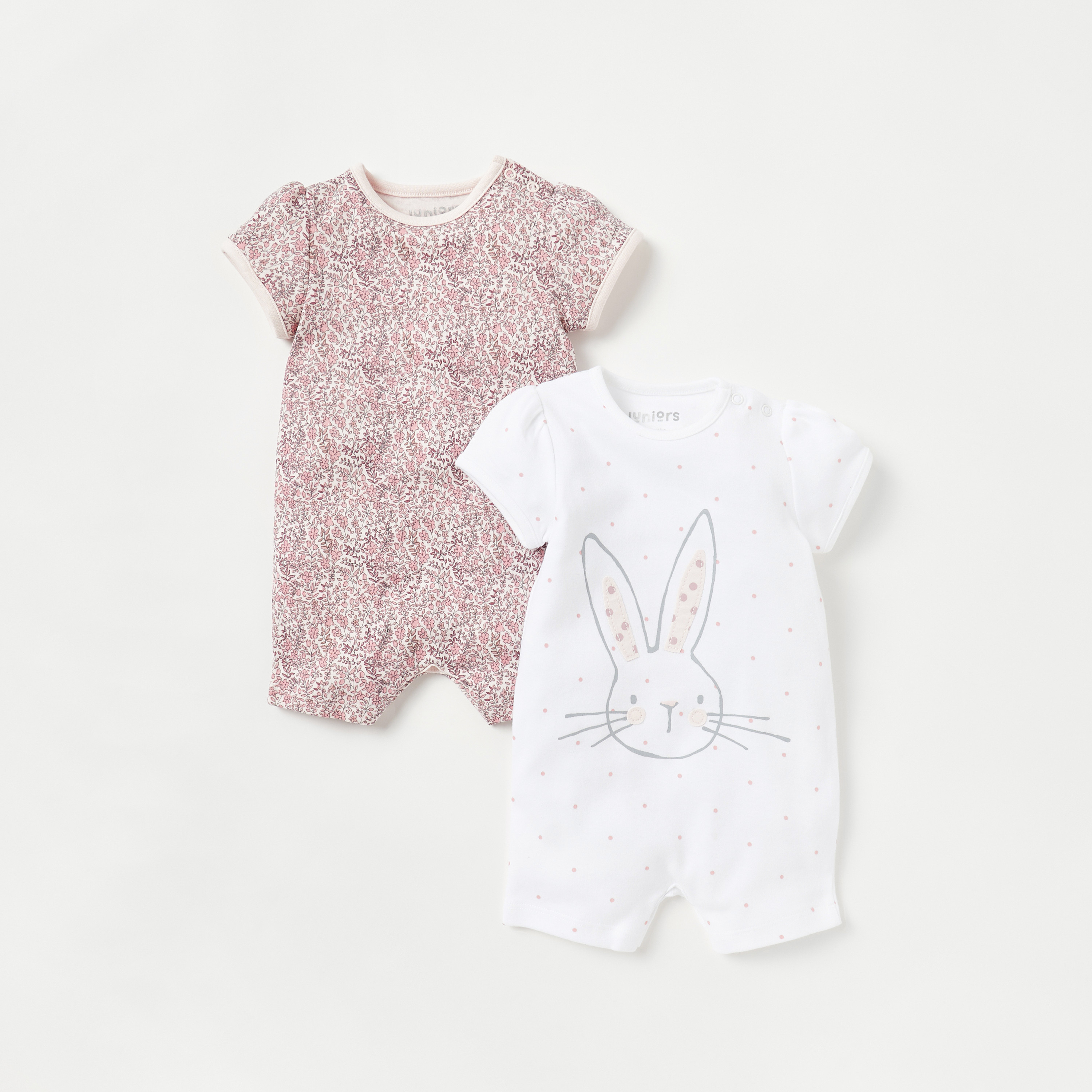 Juniors Printed Romper with Short Sleeves - Set of 2-baby-girls-clothing-rompers-image-1