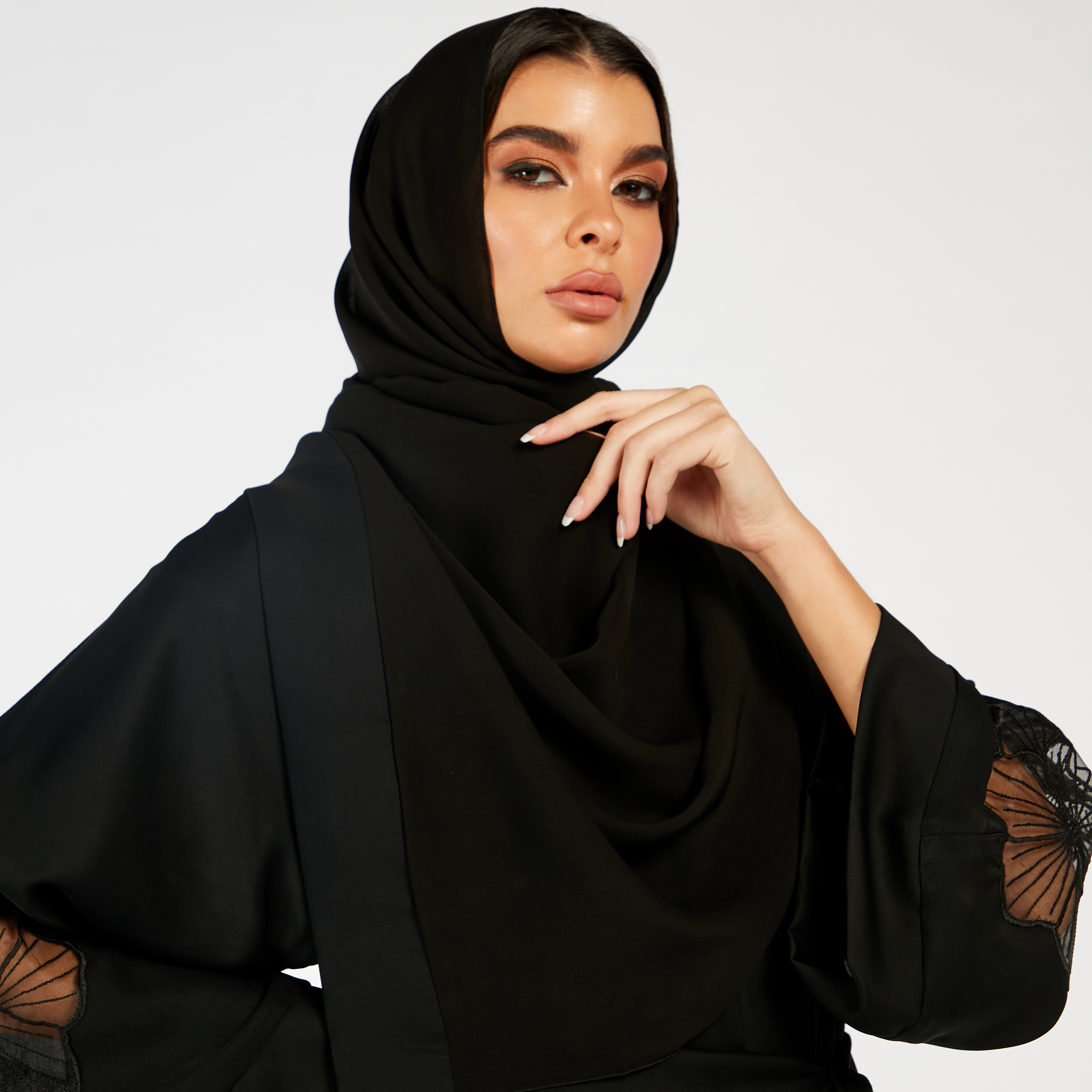 Nukhbaa Floral Lace Abaya and Hijab Set-women-arabicclothing-abayas-image-2