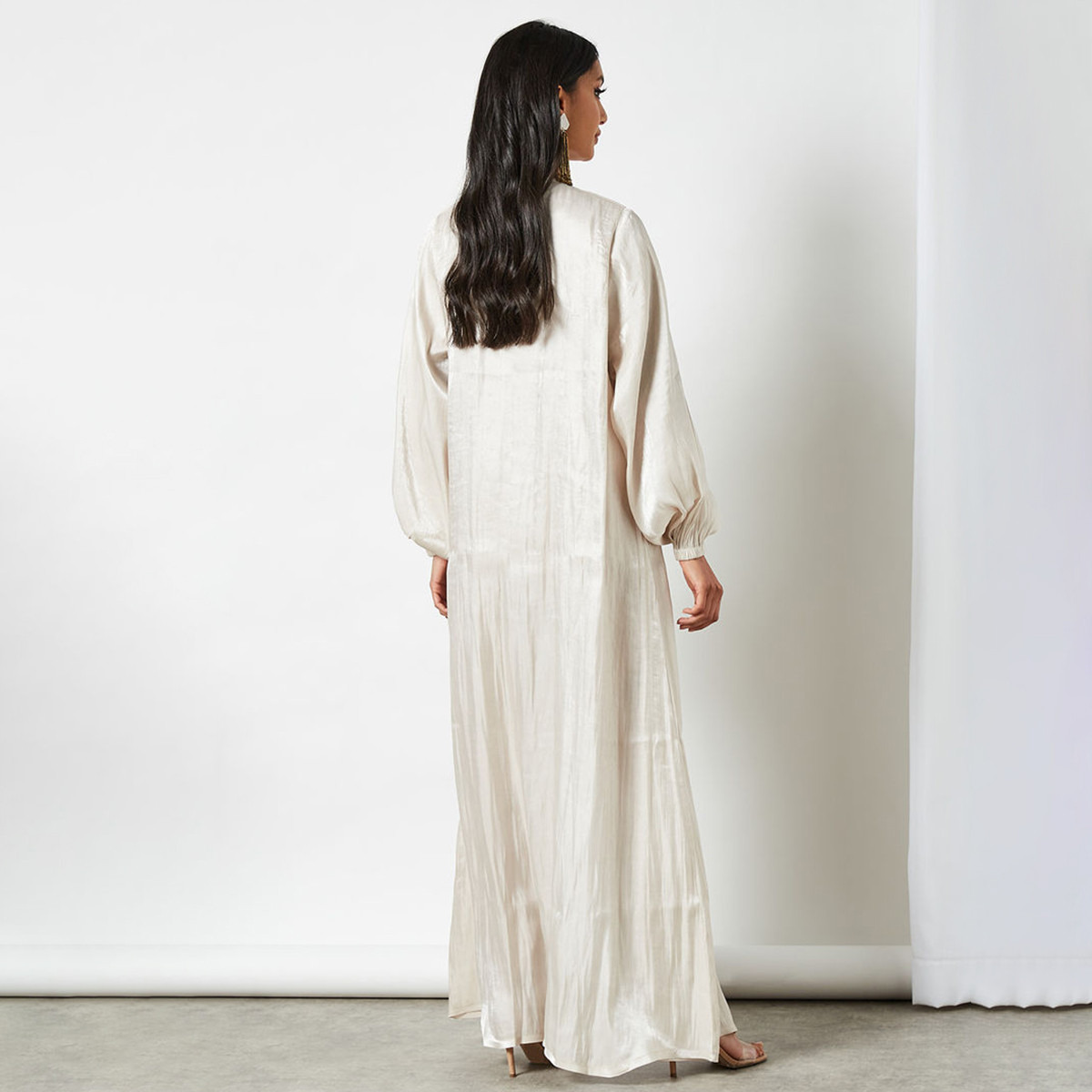 Nukhbaa Solid Front Open Abaya with Tie-Up Belt-women-arabicclothing-abayas-image-2