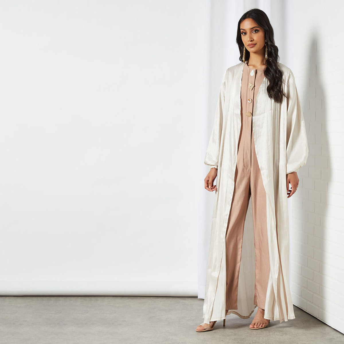 Nukhbaa Solid Front Open Abaya with Tie-Up Belt-women-arabicclothing-abayas-image-4