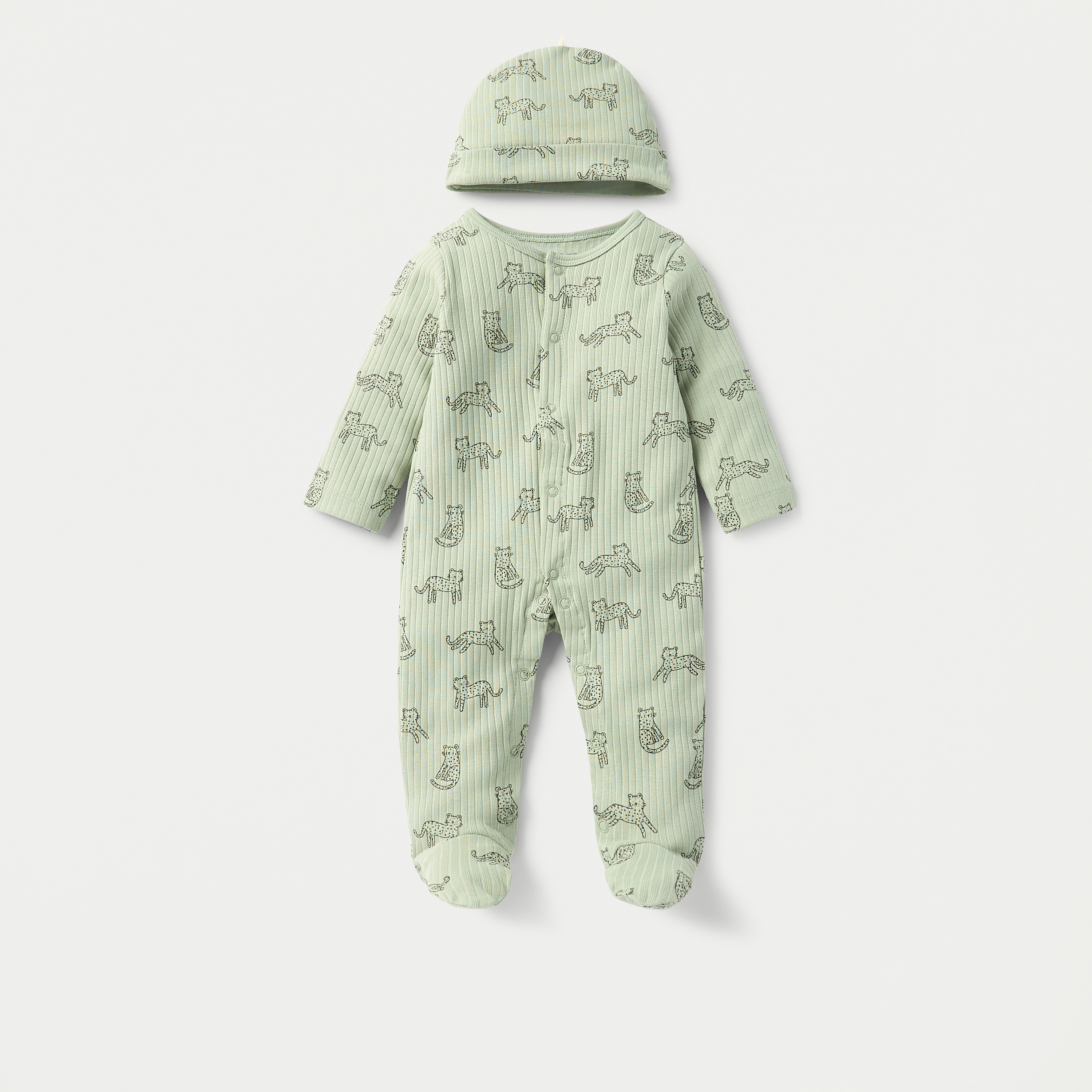 طقم بدلة نوم مغلقة القدمين بطبعات مع قبعة بيني من جونيورز-baby-boys-clothing-nightwear-sleepsuits-image-1