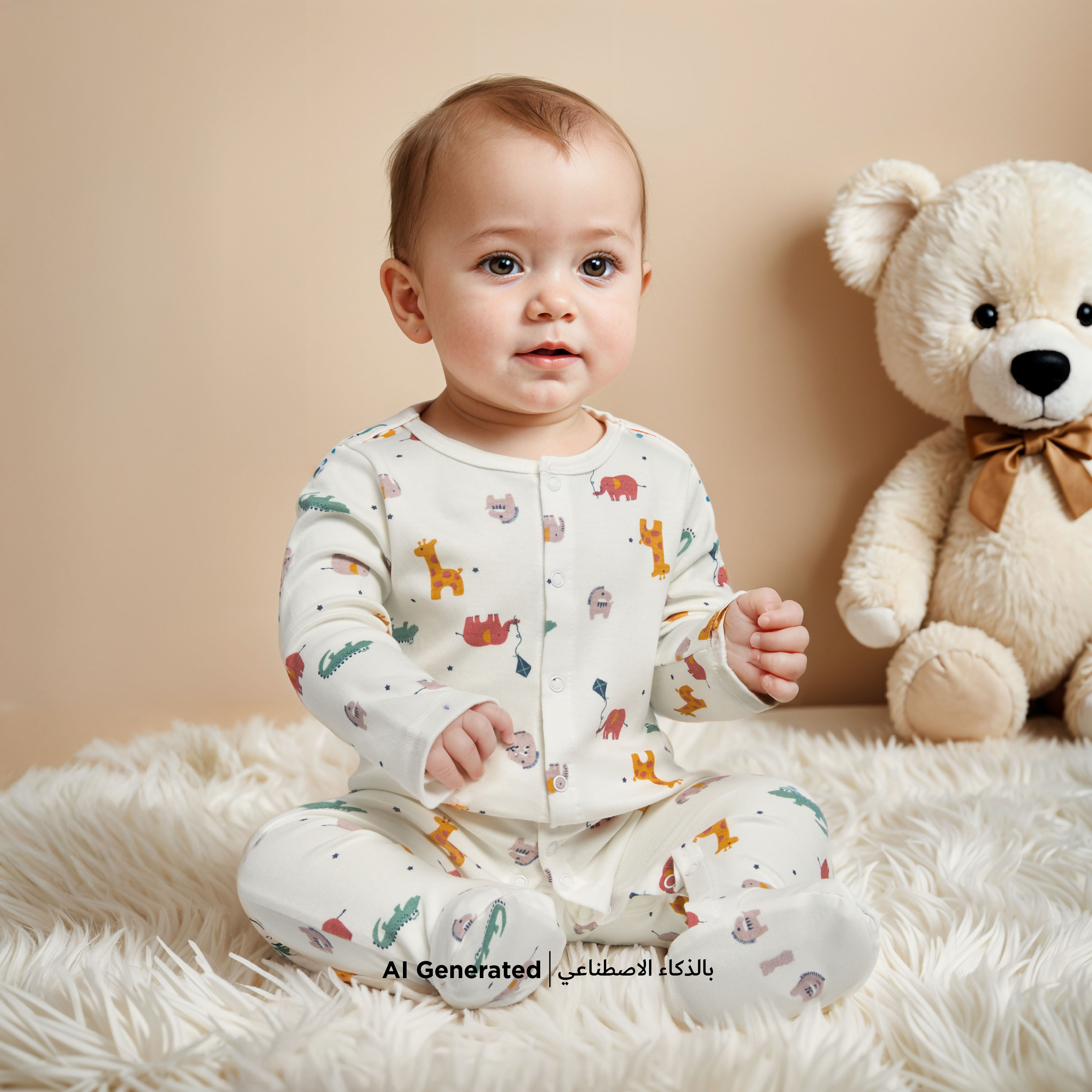 Juniors All-Over Animal Print Closed Feet Sleepsuit with Long Sleeves-baby-boys-clothing-nightwear-sleepsuits-image-5