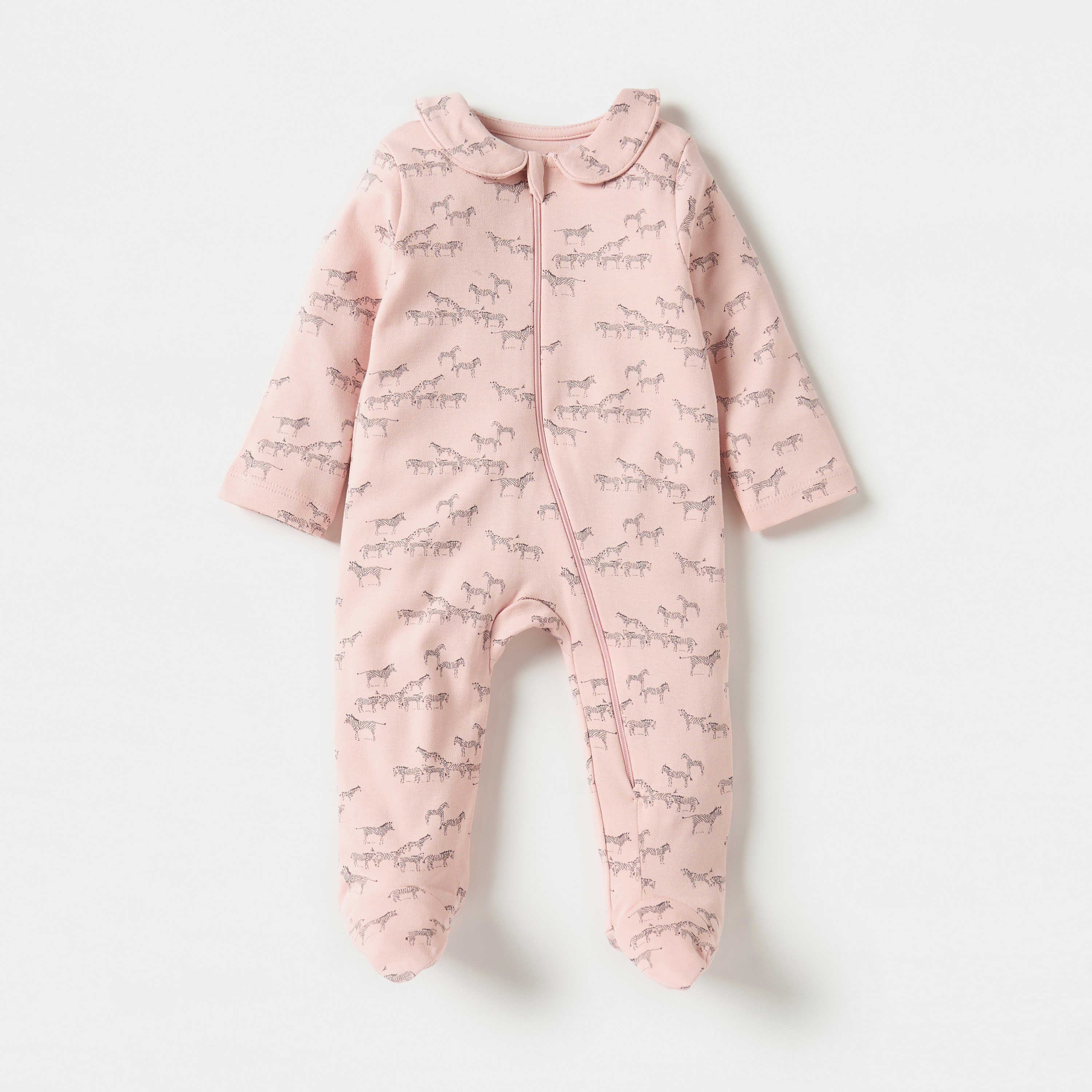 بدلة نوم مغلقة القدمين بأكمام طويلة وياقة بطبعات من جونيورز-baby-girls-clothing-nightwear-sleepsuits-image-1