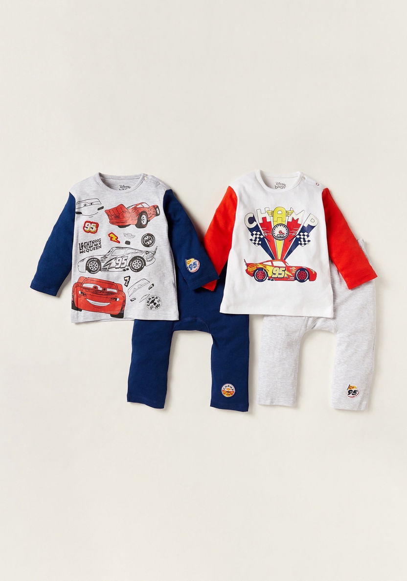 Disney Cars Print Round Neck T-shirt and Full Length Pyjamas - Set of 2-Pyjama Sets-image-0