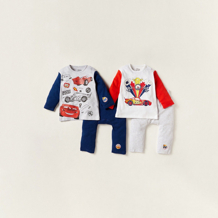Disney Cars Print Round Neck T-shirt and Full Length Pyjamas - Set of 2