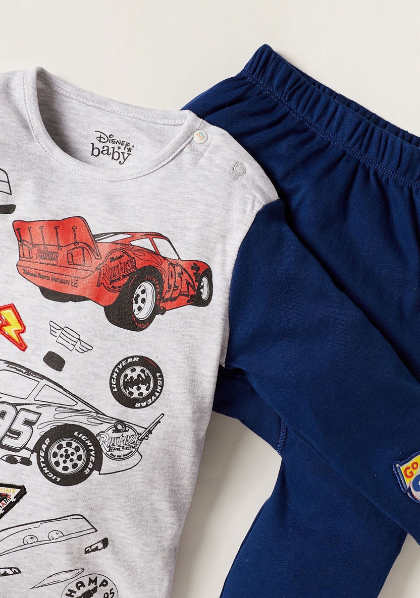 Disney Cars Print Round Neck T-shirt and Full Length Pyjamas - Set of 2-Pyjama Sets-image-2