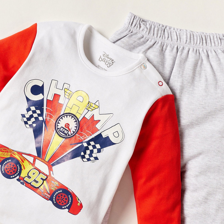 Disney Cars Print Round Neck T-shirt and Full Length Pyjamas - Set of 2