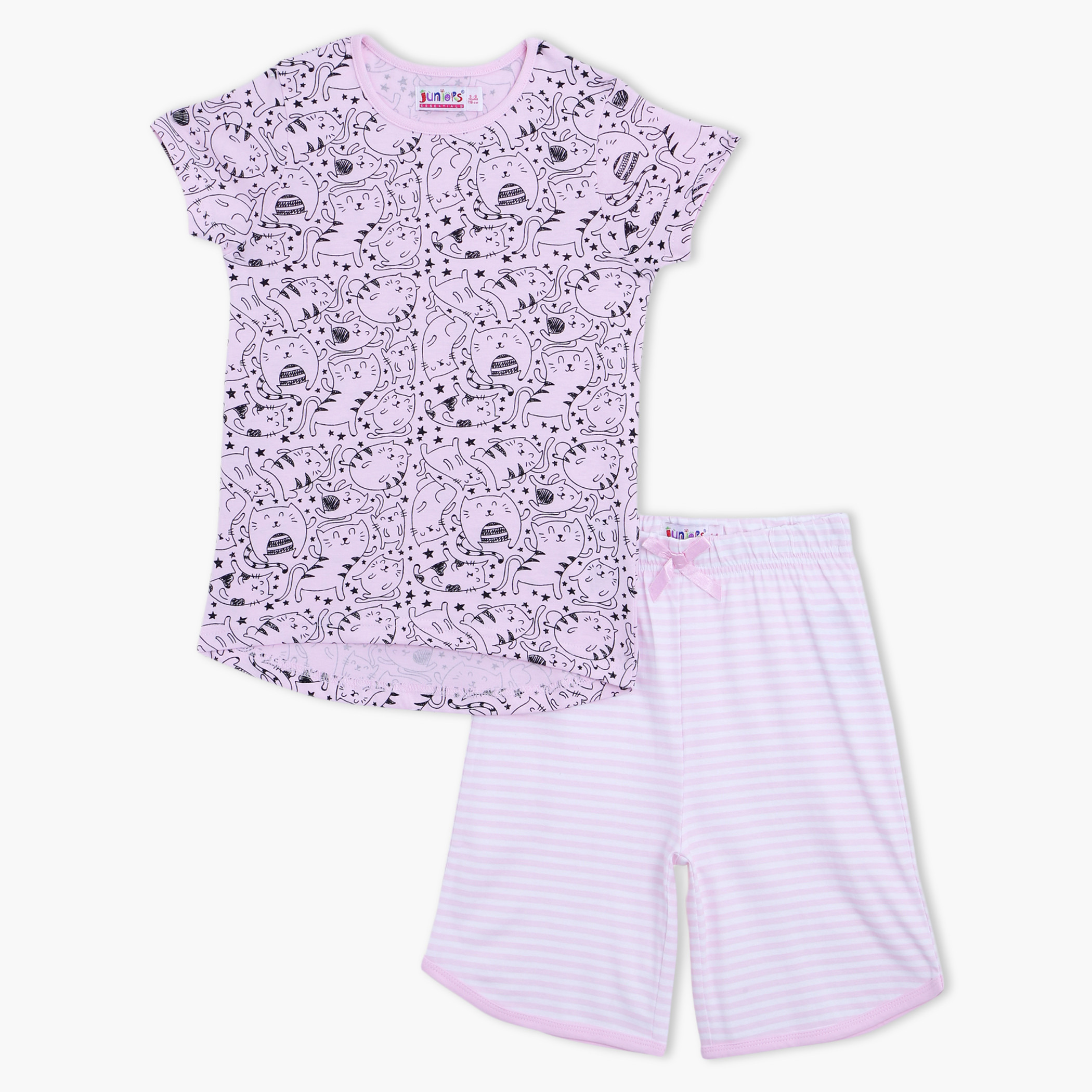 Juniors Printed T-Shirt and Bermuda Shorts - Set of 2-girls-clothing-setsandcoords-image-3