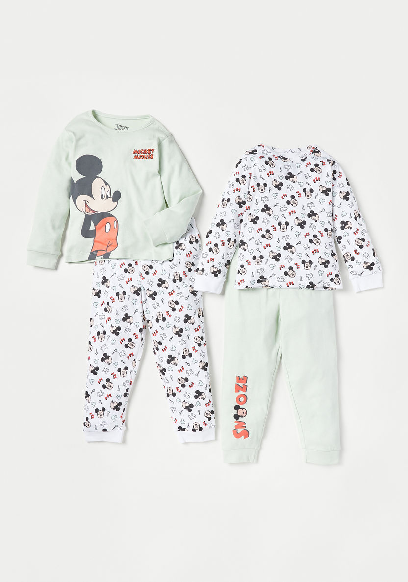 Disney Mickey Mouse Print T-shirt and Elasticated Pyjamas - Set of 2-Pyjama Sets-image-0