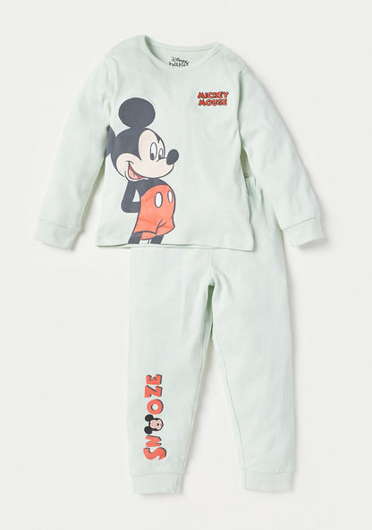Disney Mickey Mouse Print T-shirt and Elasticated Pyjamas - Set of 2-Pyjama Sets-image-2