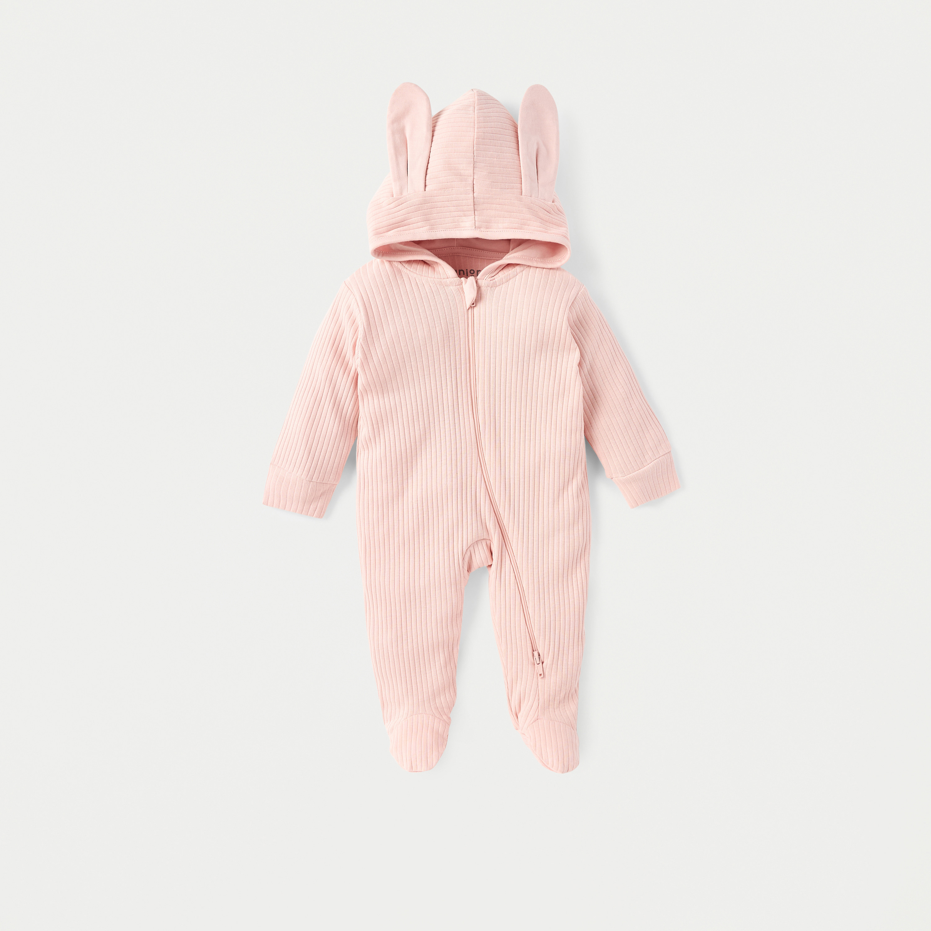 Juniors Ribbed Hooded Closed Feet Sleepsuit with Ear Applique and Zip Closure-baby-girls-clothing-nightwear-sleepsuits-image-1