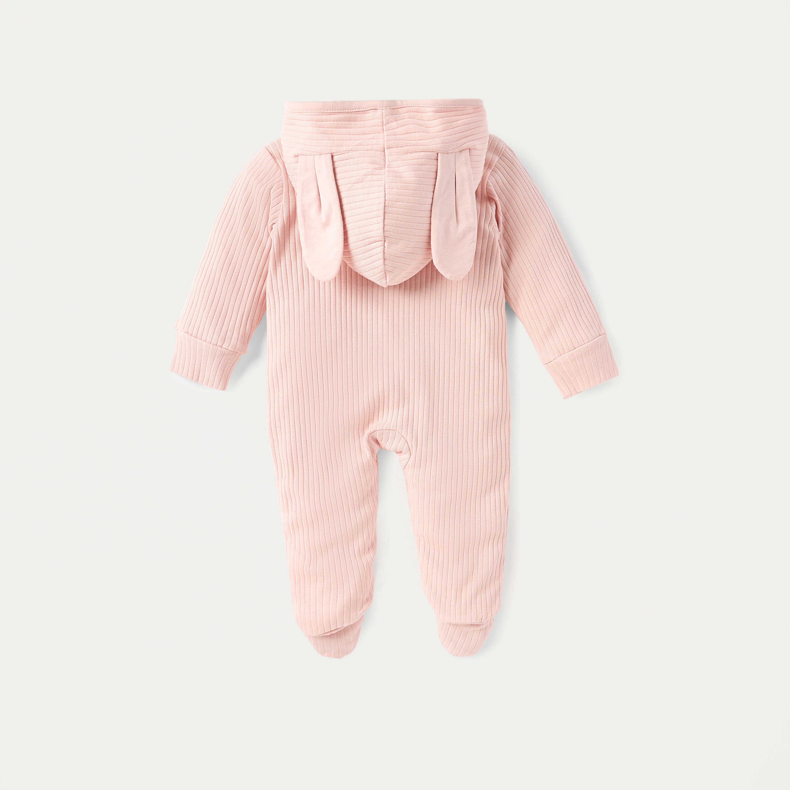 Juniors Ribbed Hooded Closed Feet Sleepsuit with Ear Applique and Zip Closure-baby-girls-clothing-nightwear-sleepsuits-image-2