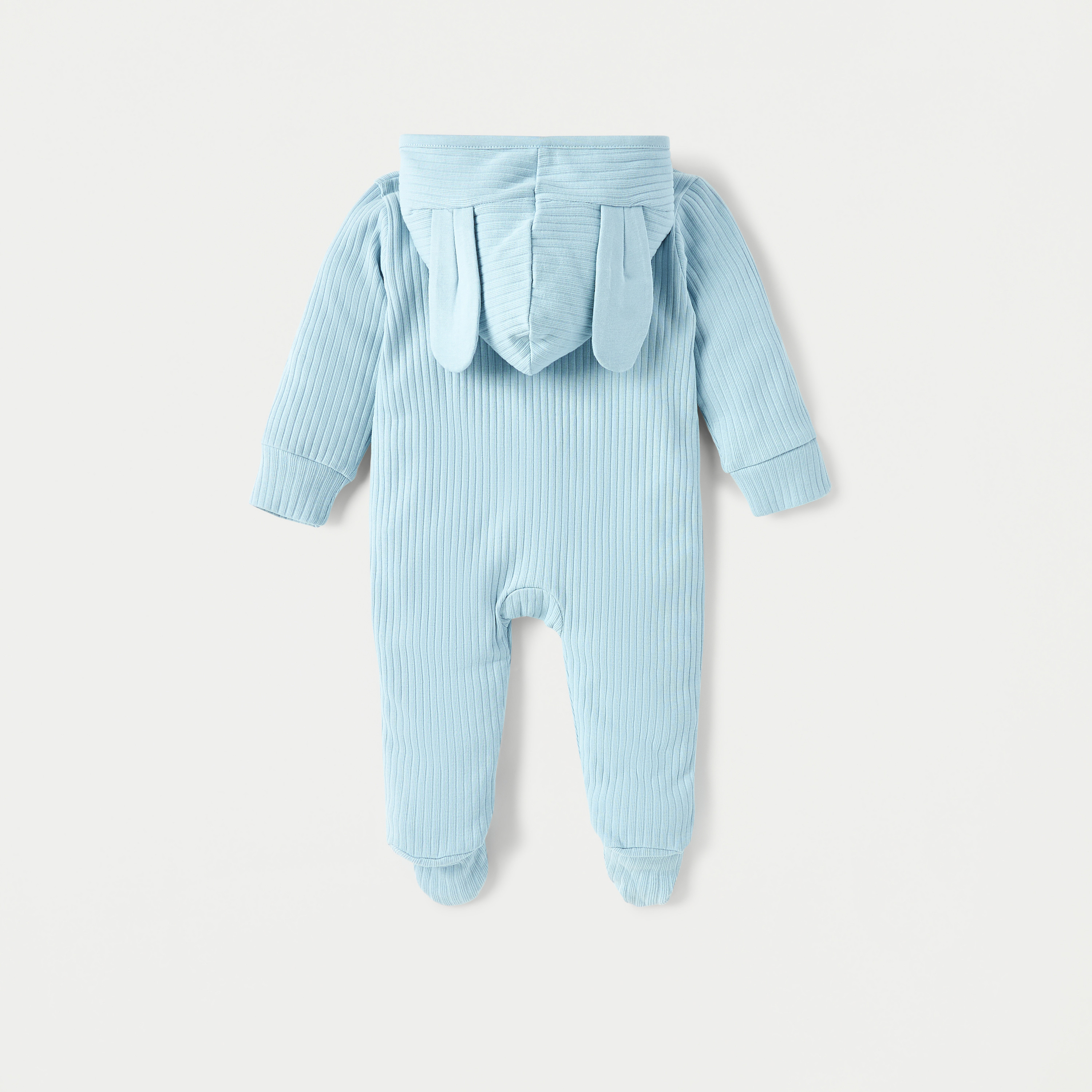 Juniors Ribbed Hooded Closed Feet Sleepsuit with Ear Applique and Zip Closure-baby-boys-clothing-winterwear-sleepsuits-image-2
