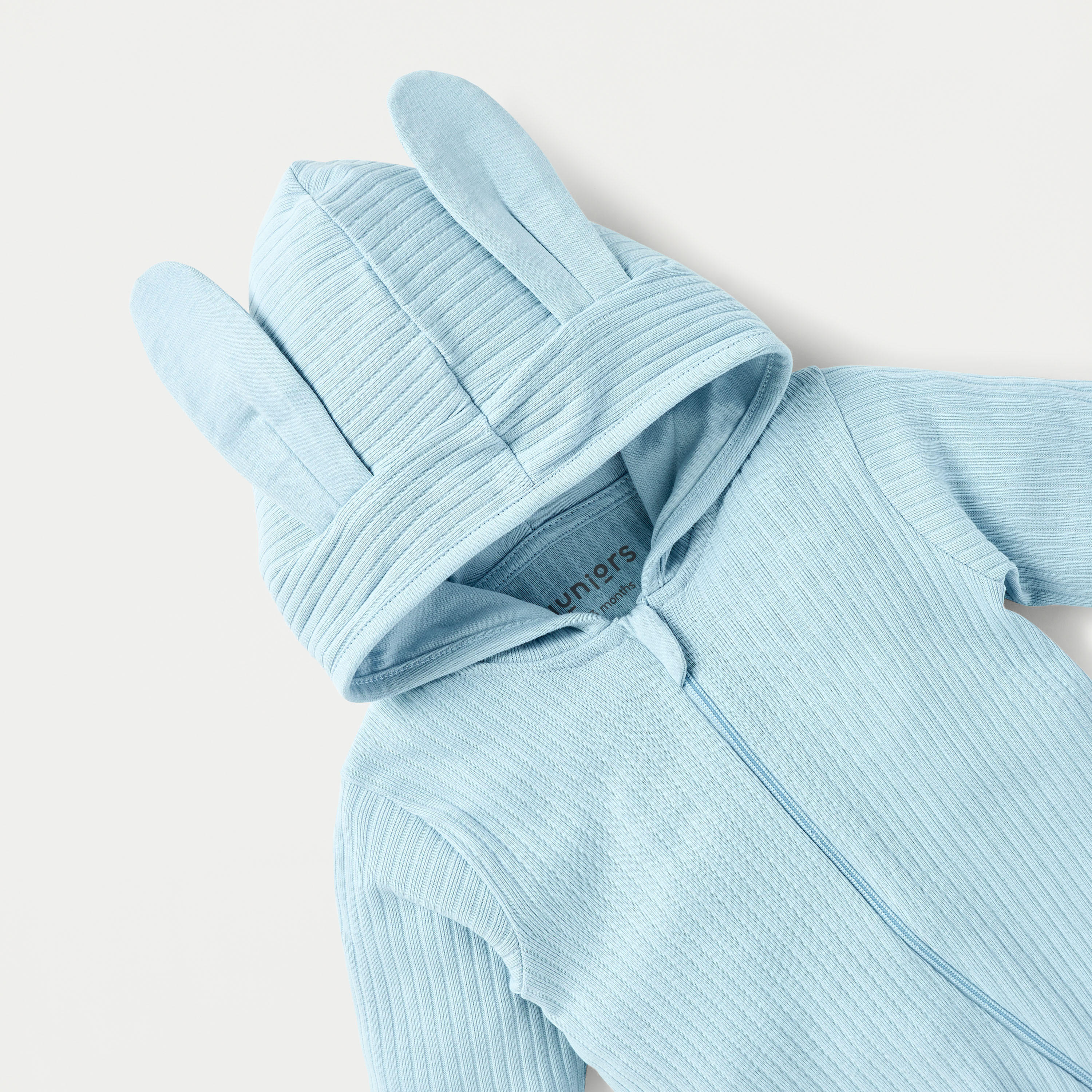 Juniors Ribbed Hooded Closed Feet Sleepsuit with Ear Applique and Zip Closure-baby-boys-clothing-winterwear-sleepsuits-image-3